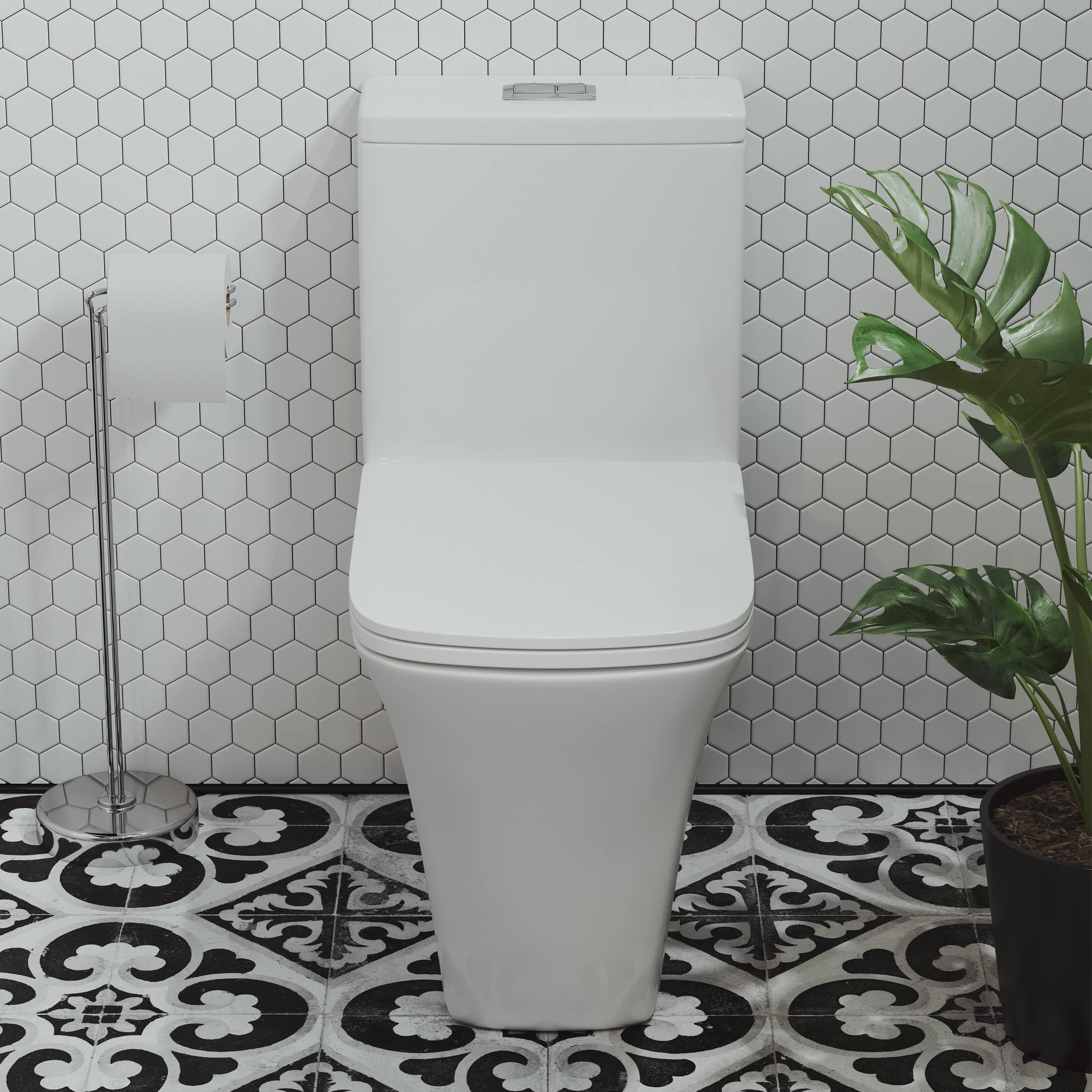 Eclair One-Piece Square Toilet with Dual-Flush Technology (0.8/1.28 GPF) - Water Saving Modern Bathroom Solution for Small Spaces & Contemporary Homes