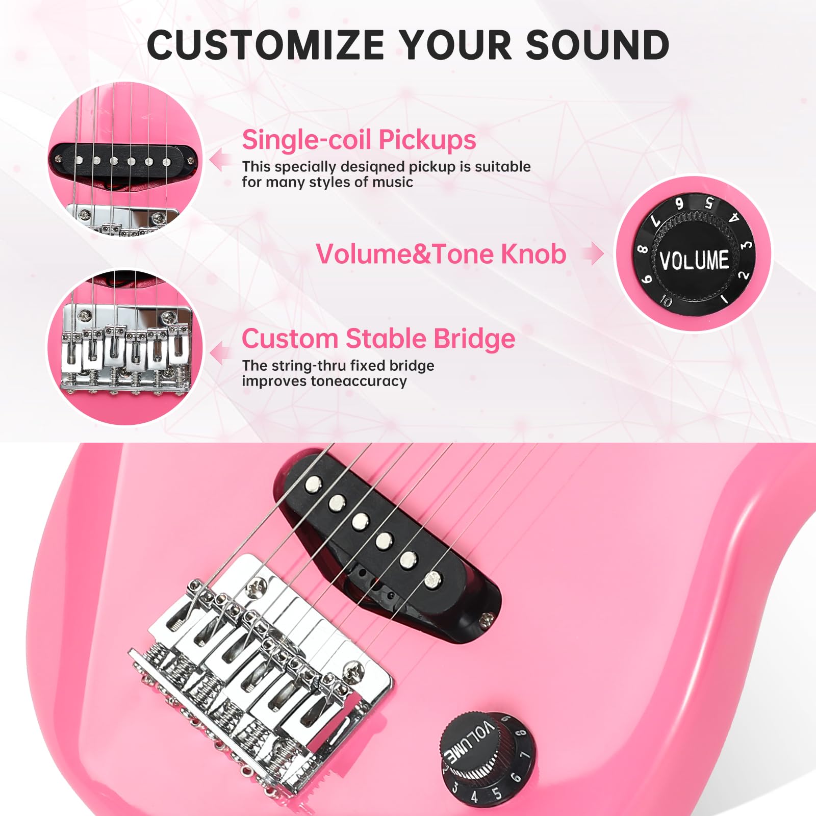 **30 Inch Kids Electric Guitar Beginner Kit - ST Style Mini Electric Guitar for Boys & Girls with 5W Amp, Strap, Gig Bag, Strings, Tuner & Picks (Pink) - Perfect for Learning, Practice & Home Performances**