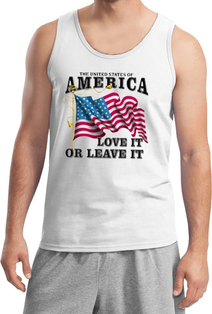 USA Patriotic Men's Tank Top - Cool American Flag Design Love It Or Leave It Sleeveless Shirt for Summer, Gym, Beach & Outdoor Activities