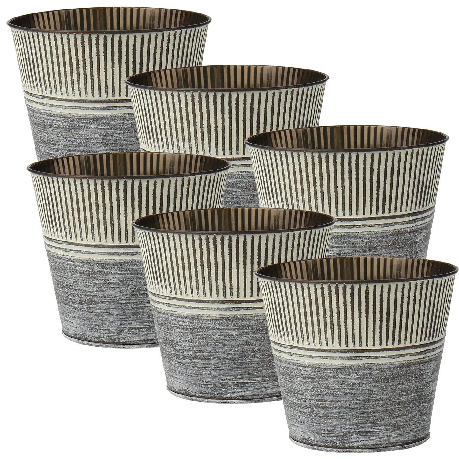 Briful 6.5’’ Galvanized Metal Flower Planters - Set of 6 Rustic Farmhouse Pail Buckets for Indoor/Outdoor Hanging Plants, Home Decor, Wedding Table Centerpieces & Garden Decorations