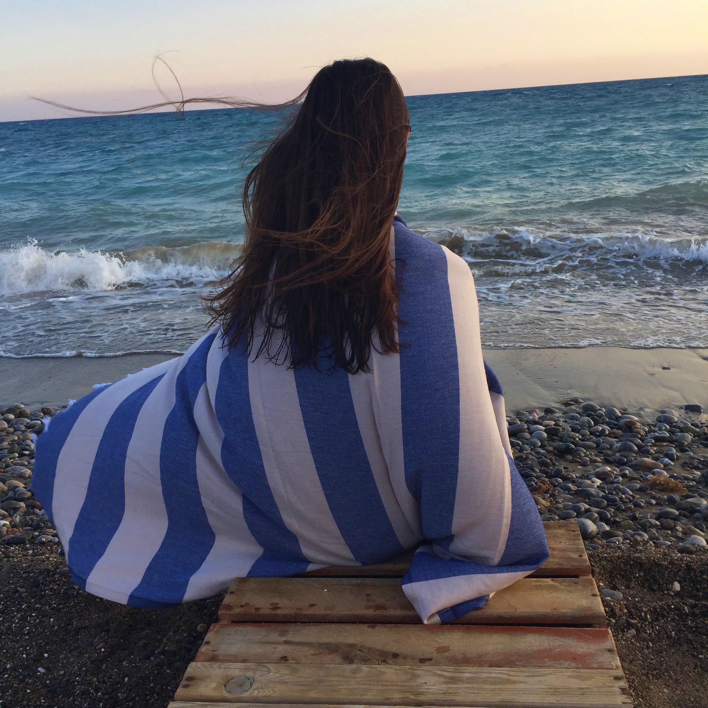 Premium 100% Cotton Turkish Peshtemal Beach Towels - Quick-Dry, Sand-Free & Lightweight (Set of 6, Dark Blue/Beige) | Perfect for Pool, Beach, Yoga & Travel Accessories
