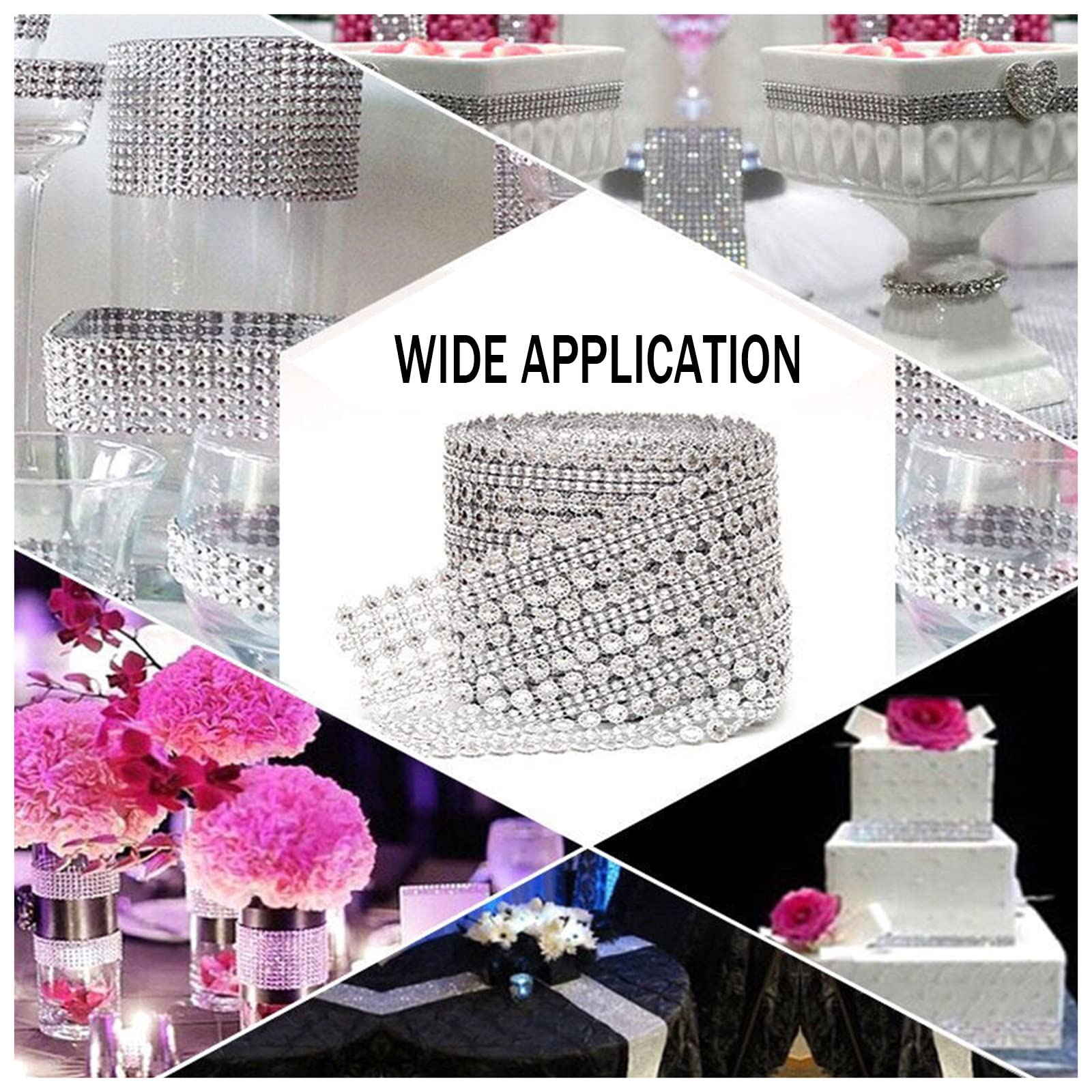 4.5 Inch x 2 Yards Sparkling Faux Crystal Rhinestone Mesh Ribbon - Flower Shaped Diamond Mesh Wrap Roll for Wedding Decorations, Birthday Parties, Baby Showers, Cake Decor & DIY Crafts | Perfect for Table Centerpieces, Gift Wrapping, and Costume Accessories