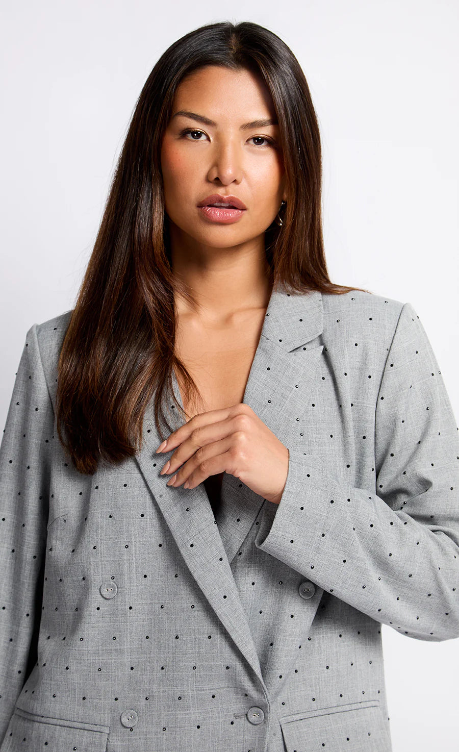 Gloria Diamante Blazer for Women - Grey & Black Slim Fit Business Jacket - Perfect for Office Wear, Business Meetings & Formal Events