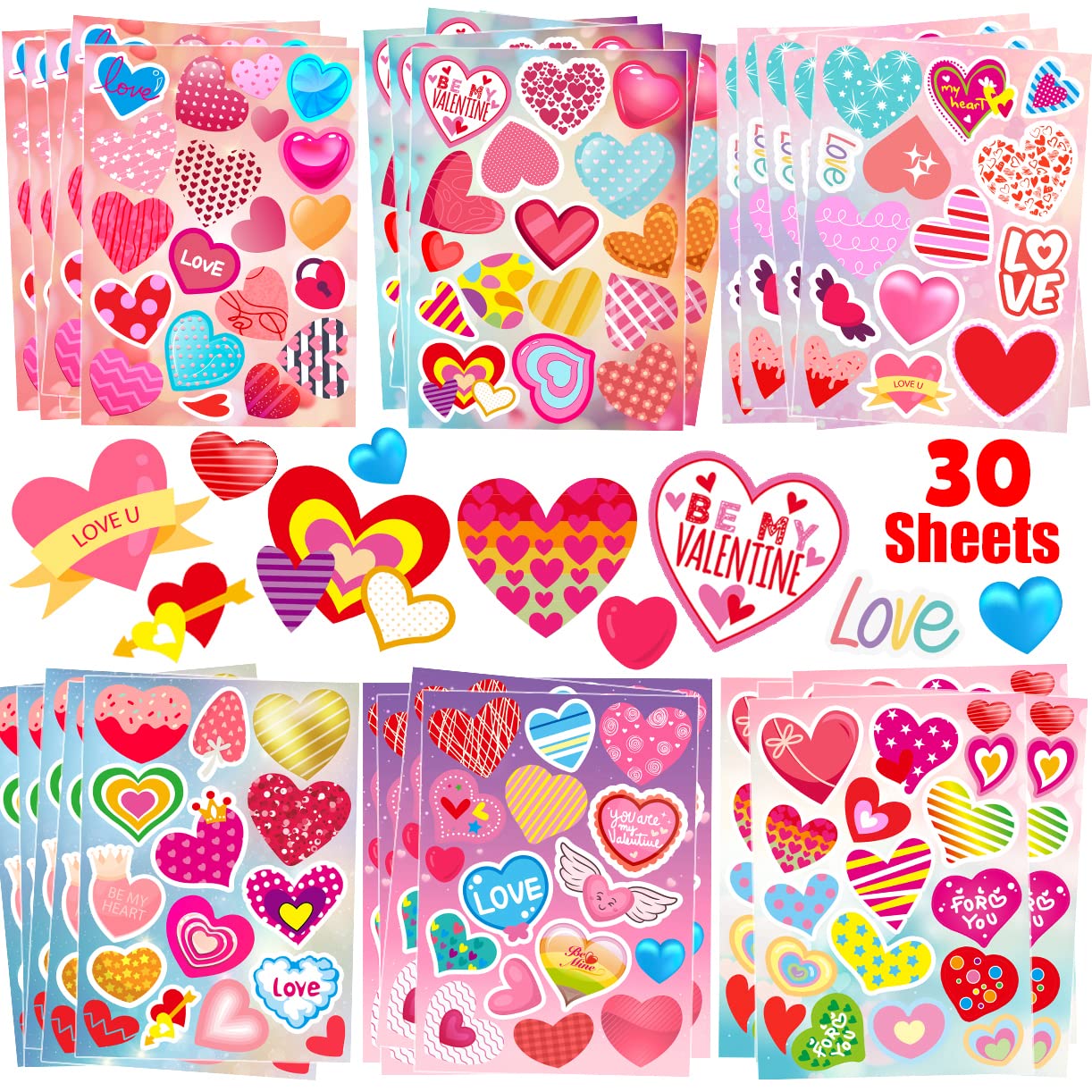30 Sheets Valentine Stickers - 490PCS Heart Stickers for Kids, Valentine's Day Party Favors & DIY Crafts - Perfect for Scrapbooking, Card Making & Classroom Activities