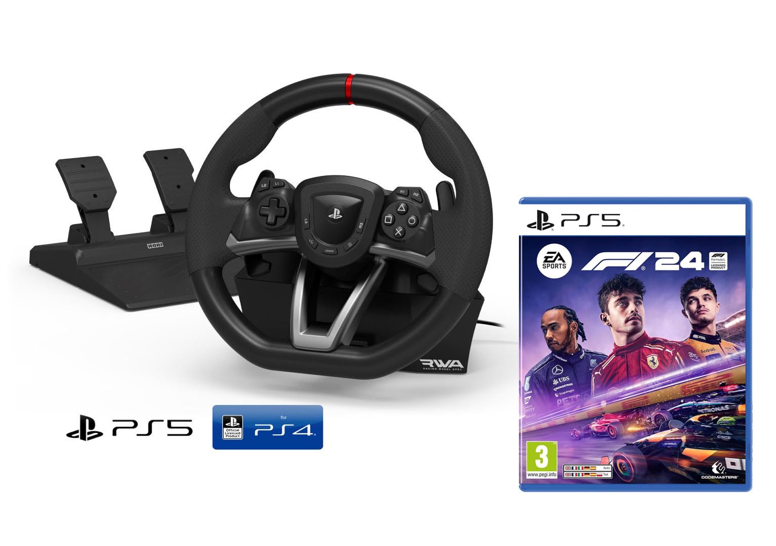 Original Licensed Sony PlayStation PS5 Racing Wheel & Pedals Bundle - Compatible with PS5/PC (New Model) + F1 2024 Formula 1 Game [PS5] - Perfect for Racing Simulation & Gaming Enthusiasts