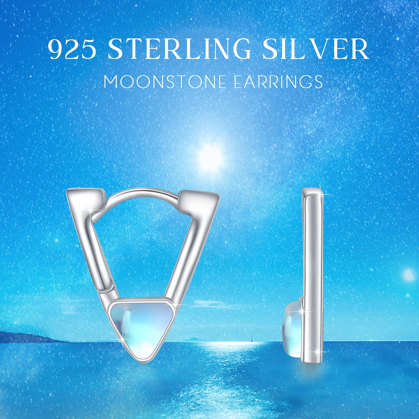 Moonstone Earrings for Women - Sterling Silver Hoop & Triangle Huggie Earrings | Hypoallergenic Jewelry for Sensitive Ears | Perfect Gift for Daughter, Halloween & Christmas | Elegant Everyday Wear & Special Occasions