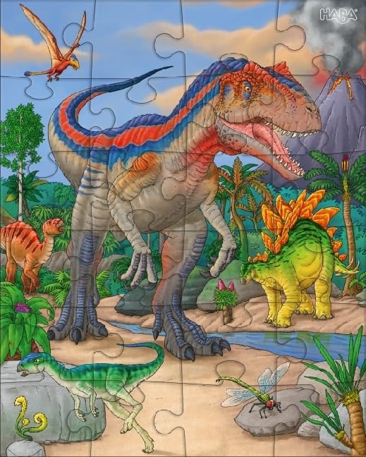 HABA Dinosaur Puzzles for Kids - 3 Pack of 24-Piece Jigsaw Puzzles with 3 Dinosaur Themes - Educational Toys for Children Ages 4+ (303377) - Perfect for Birthday Gifts, Preschool Learning & Family Game Night