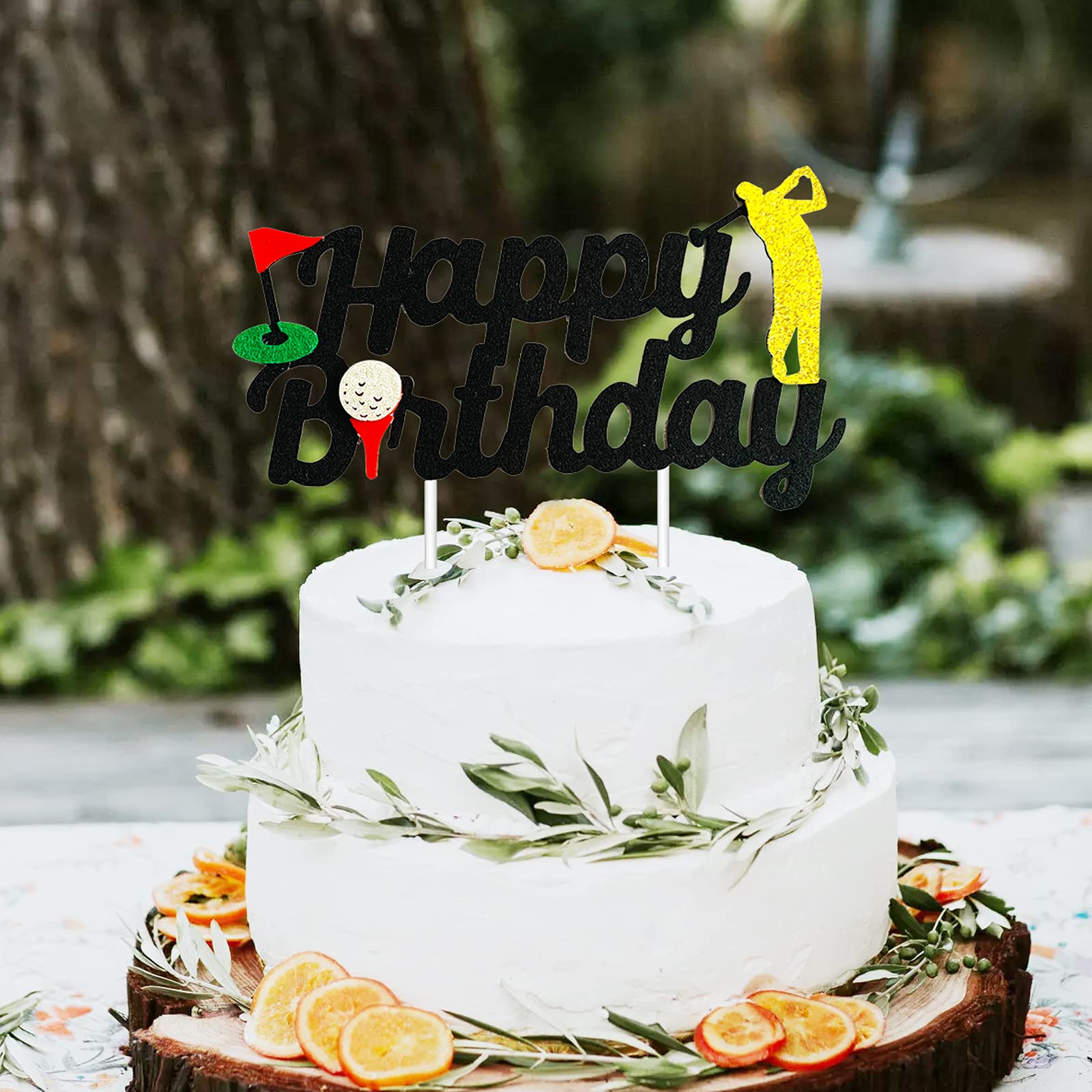 Golf Cake Topper - Black & Gold Golf Ball Birthday Party Decorations for Men, Women & Kids - Double Sided Glitter Sports Theme Cake Decor - Perfect for Golf Themed Birthday Parties, Retirement Celebrations & Sports Events