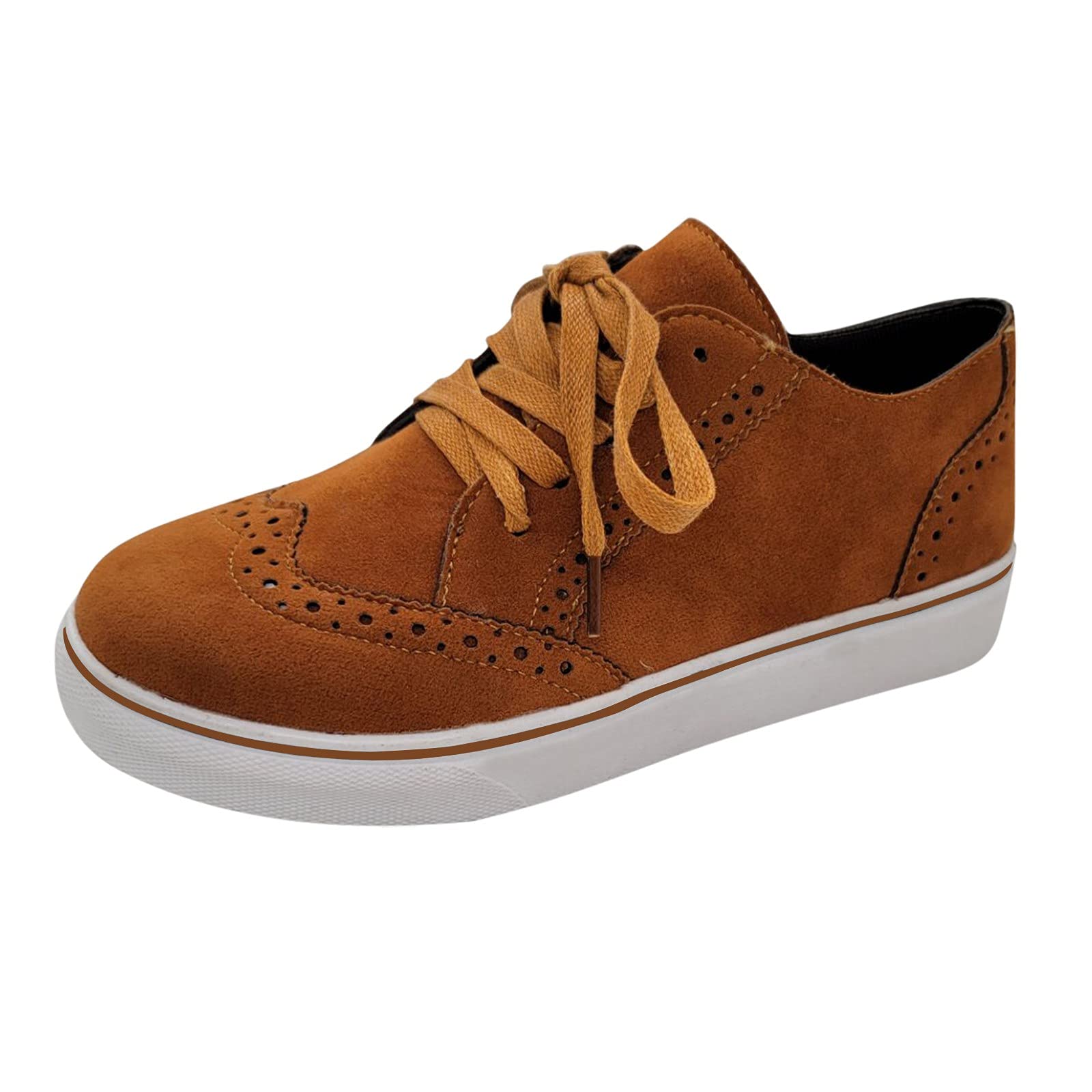 Women's Work Shoes - Comfortable Casual Flats with Flock Lace & Round Toe - Fashionable Athletic Shoes for Women (Brown, Size 9) - Perfect for Office, Walking & Everyday Wear