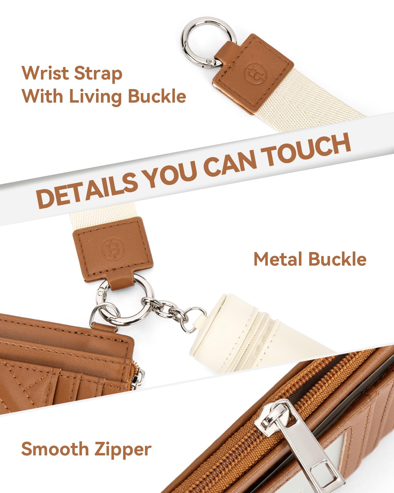 BOSTANTEN Women's RFID Blocking Leather Keychain Wallet - Slim Credit Card Holder with Coin Purse & Lipstick Case (Beige & Brown) | Perfect for Travel, Shopping & Everyday Use