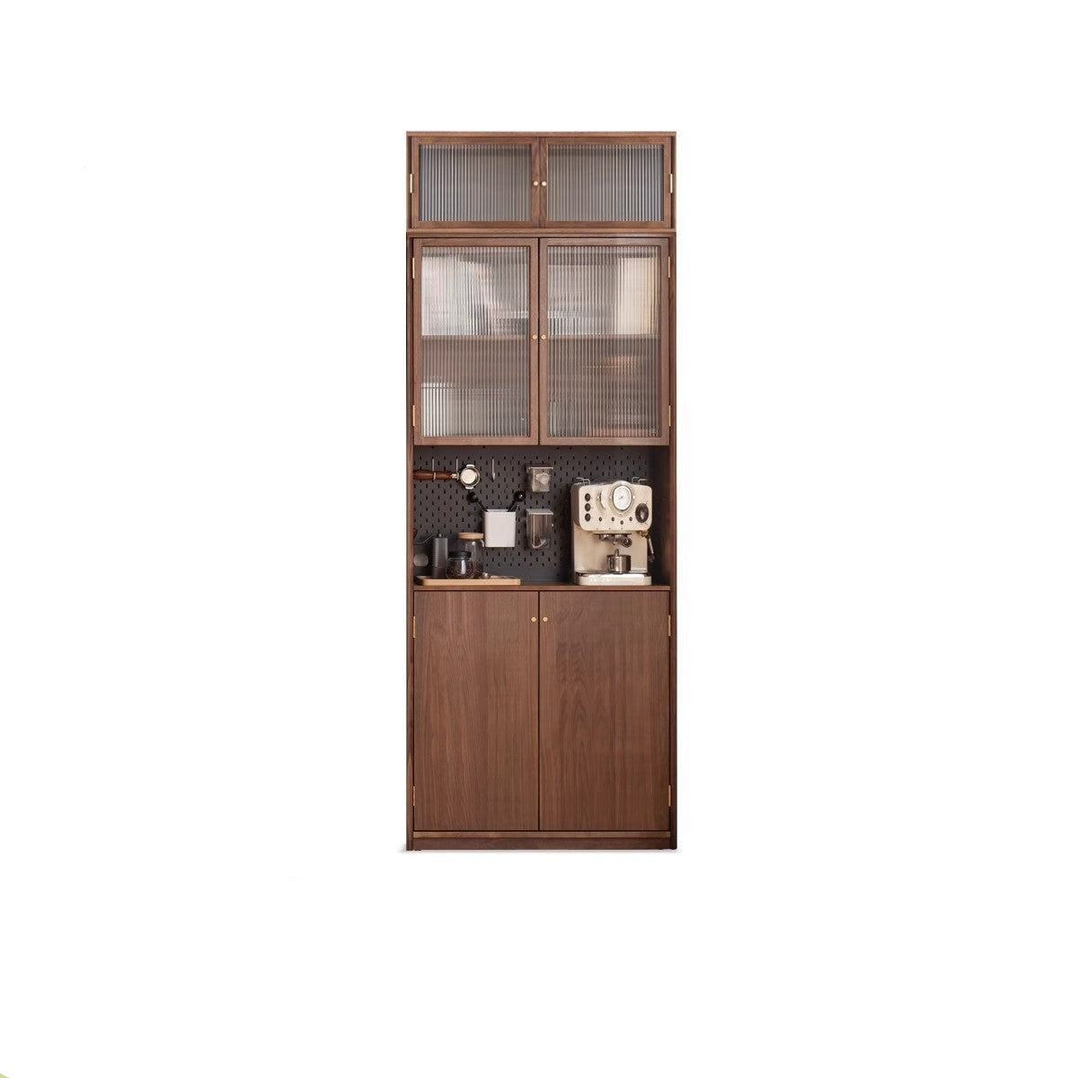Solid Black Walnut Wood Bookcase with Glass Doors - Stylish Display & Storage Cabinet for Living Room, Office, or Library