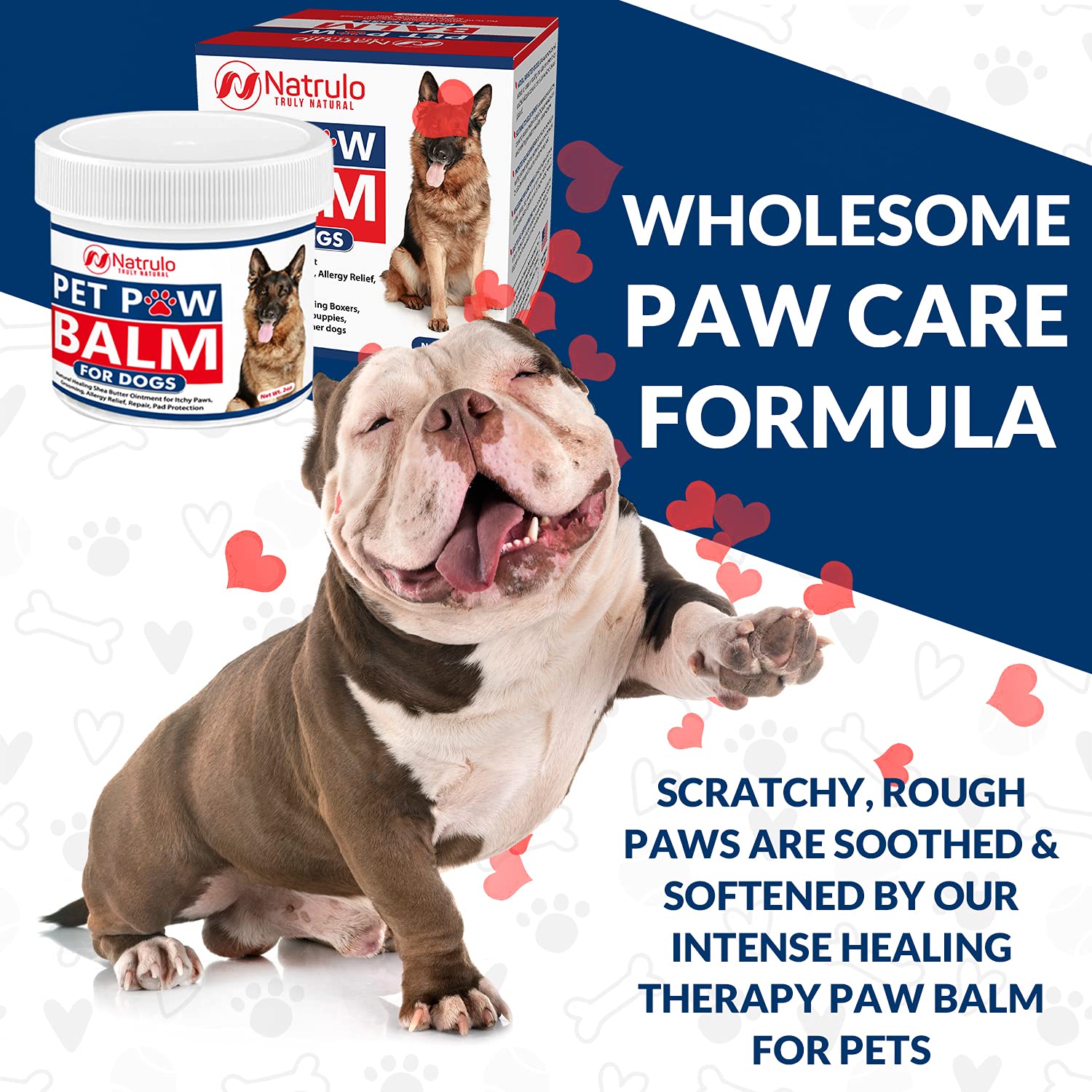 Natrulo Natural Pet Paw Balm for Dogs - Organic Healing Ointment for Itchy Paws, Dry Skin Relief, Cracked Pad Repair & Protection | Unscented Shea Butter Moisturizer for Allergies, Grooming & Licking | 2oz | Perfect for Winter Care, Hiking & Outdoor Adventures