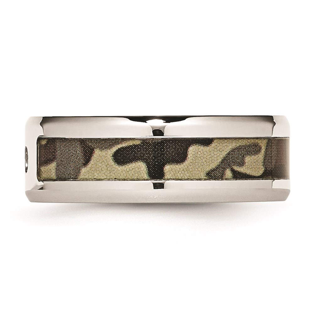 Stainless Steel Cubic Zirconia Brown Camouflage Rubber Wedding Band Ring for Women - Elegant Bridal Jewelry, Perfect for Engagement, Anniversary & Everyday Wear