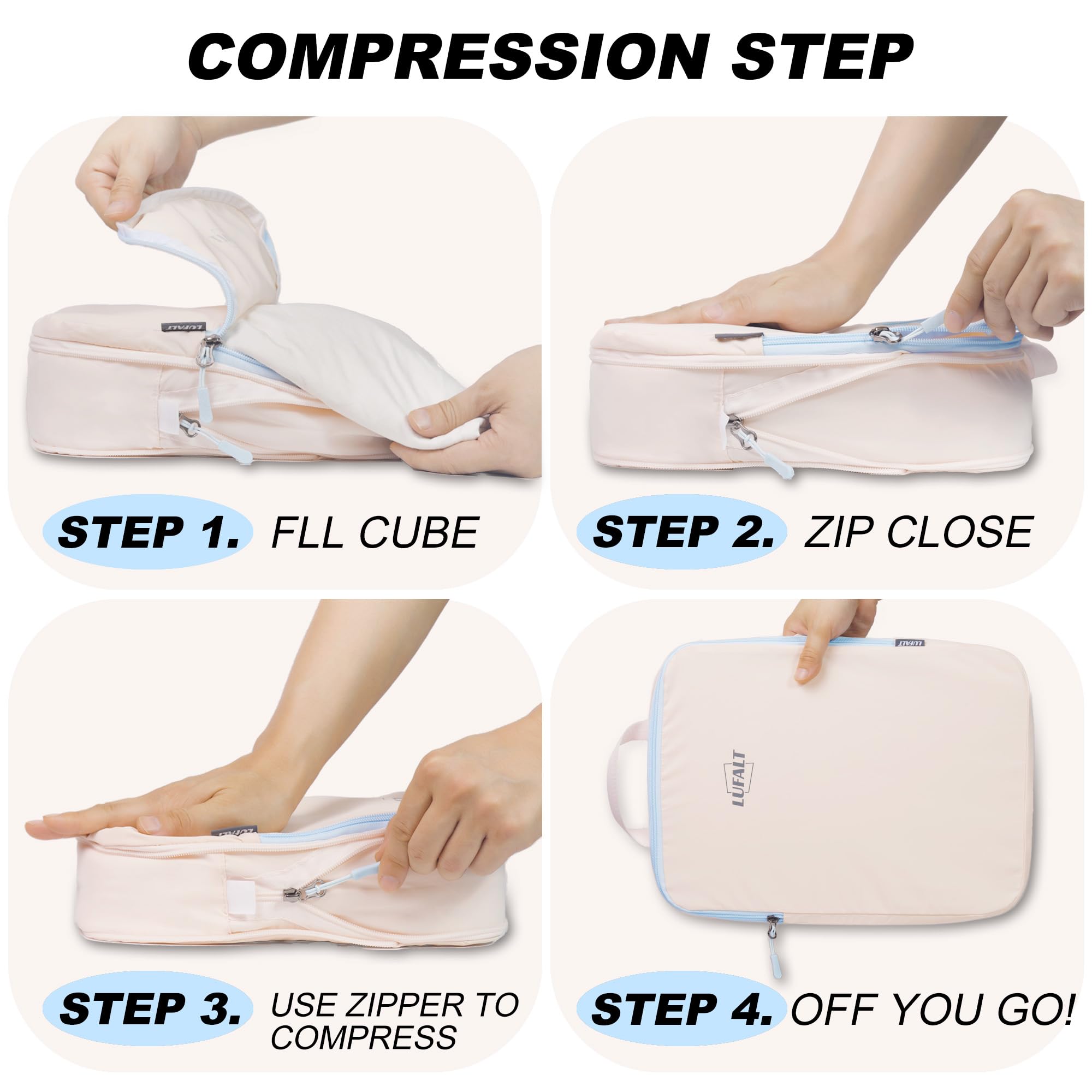 7-Piece Travel Luggage Organizer Set - Compressible & Expandable Packing Cubes in Cream | Carry-On Essentials for Women | Perfect Travel Gift for Mom | Ideal for Business Trips, Vacations & Weekend Getaways