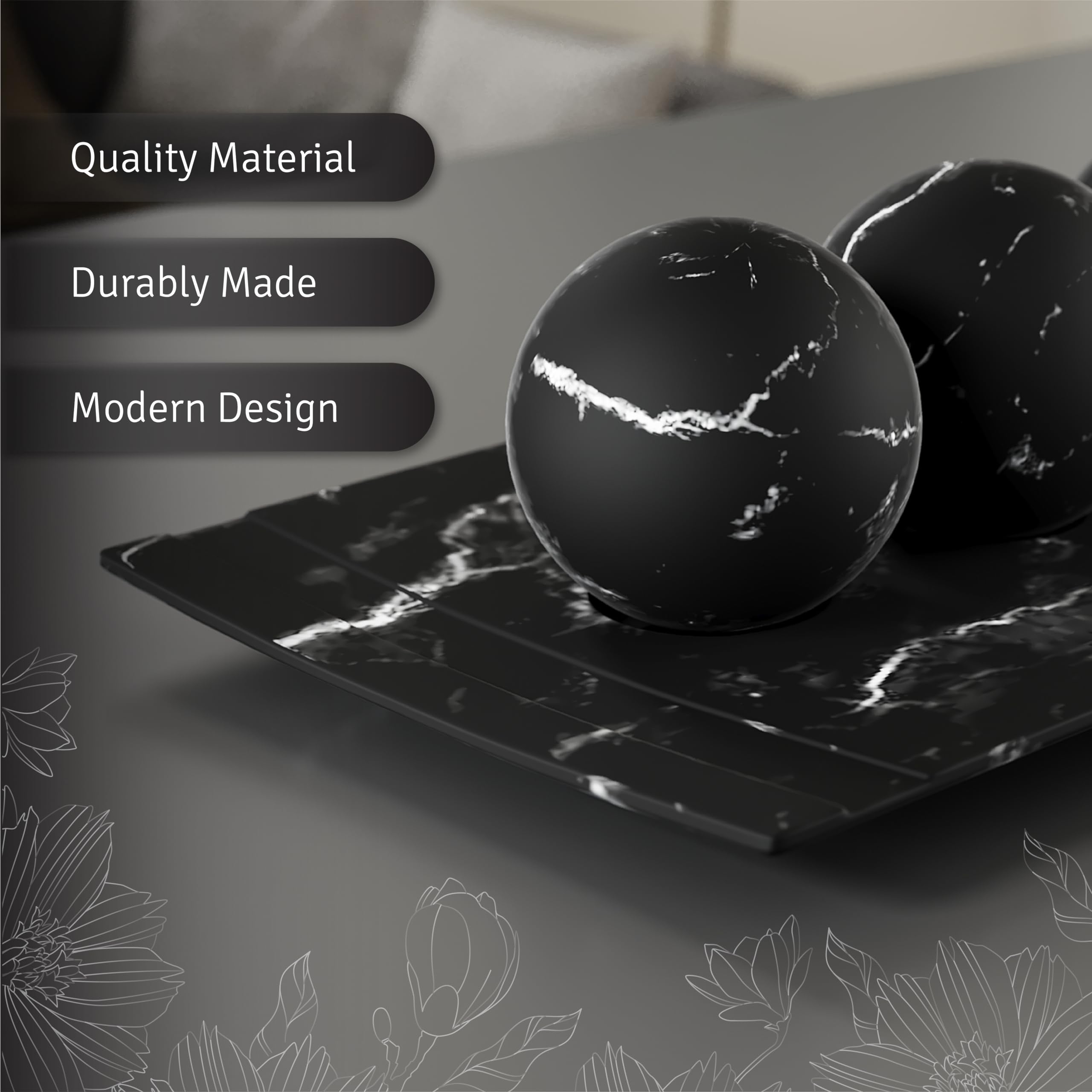 Creative Scents Black Marble Look Home Decor Bowl and Orb Set - Elegant Coffee Table Centerpiece for Living Room, Dining Table, Kitchen Counter & Entryway - Modern Housewarming Gift & Stylish Interior Design Accent (Perfect for Wedding Decor, Holiday Tablescapes & Luxury Home Styling)