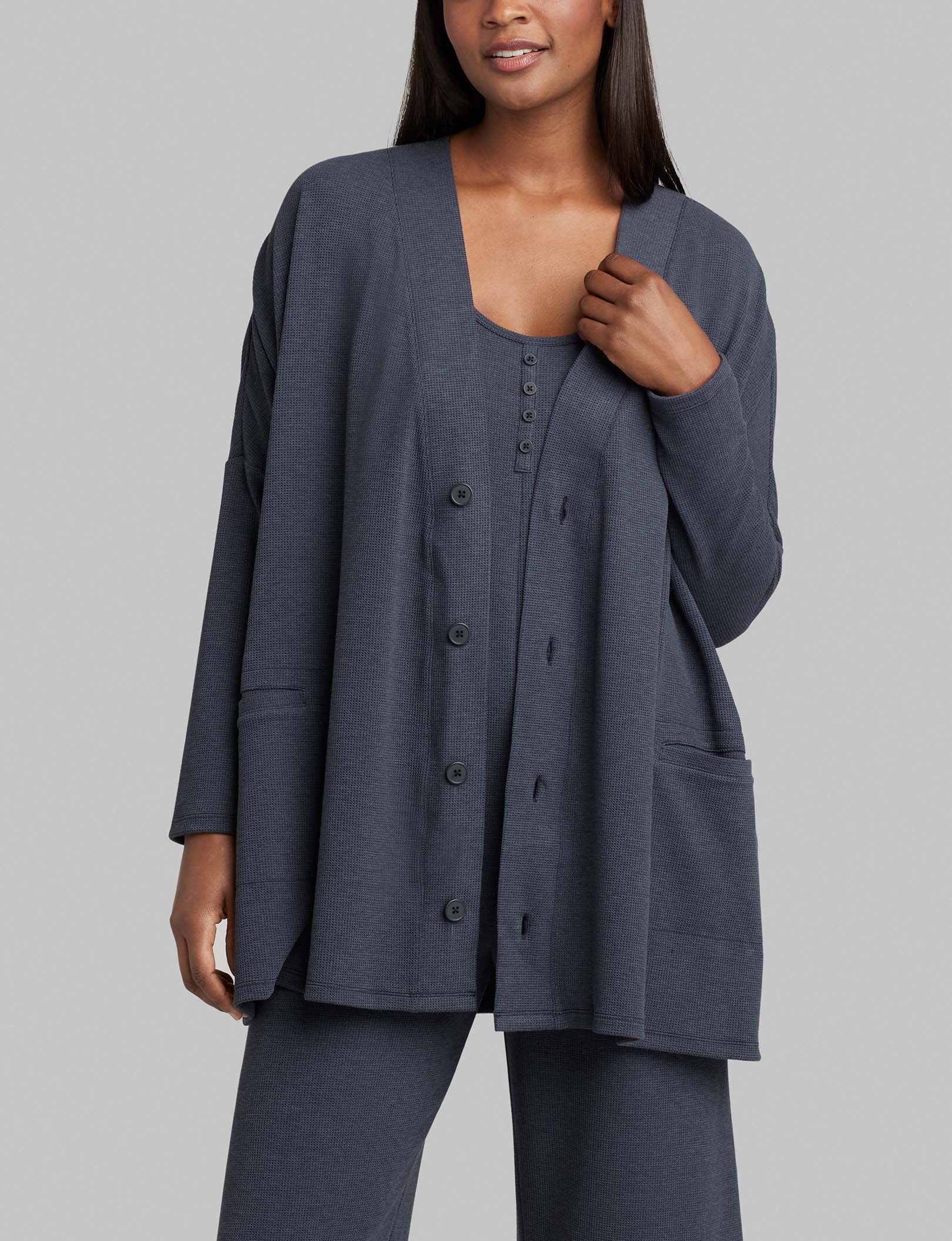 Women's Soft Zen Waffle Knit Cardigan Sweater - Cozy Long Sleeve Open Front Wrap for Fall & Winter - Perfect for Lounge, Office & Coffee Dates