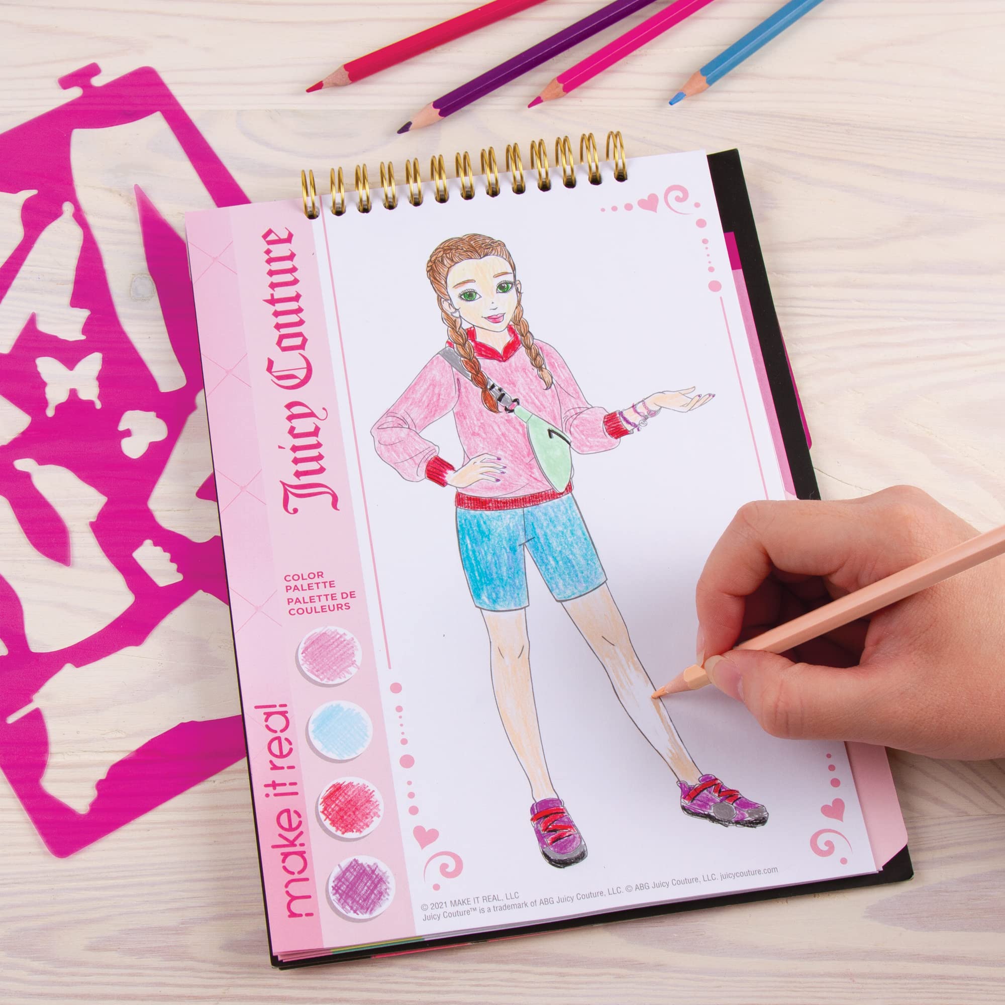 Juicy Couture Fashion Design Sketchbook for Girls Ages 6+ - 137 Stickers & Stencils Included, Creative Drawing & Coloring Activity Book | Perfect for Fashion Design Practice, Birthday Gifts & Arts and Crafts Projects