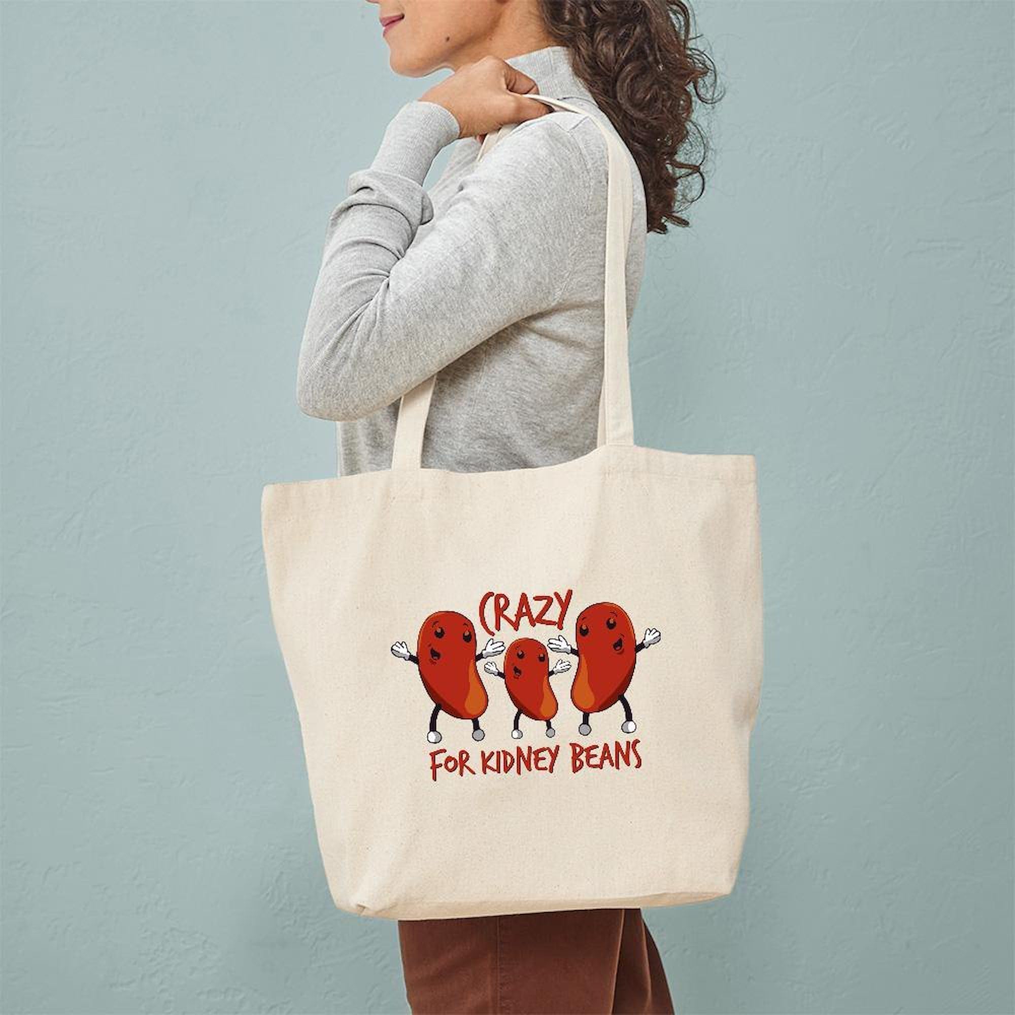 Crazy For Kidney Beans Tote Bag - Natural Canvas Reusable Shopping Bag for Groceries, Beach & Farmers Market | Eco-Friendly Cotton Tote with Unique Print