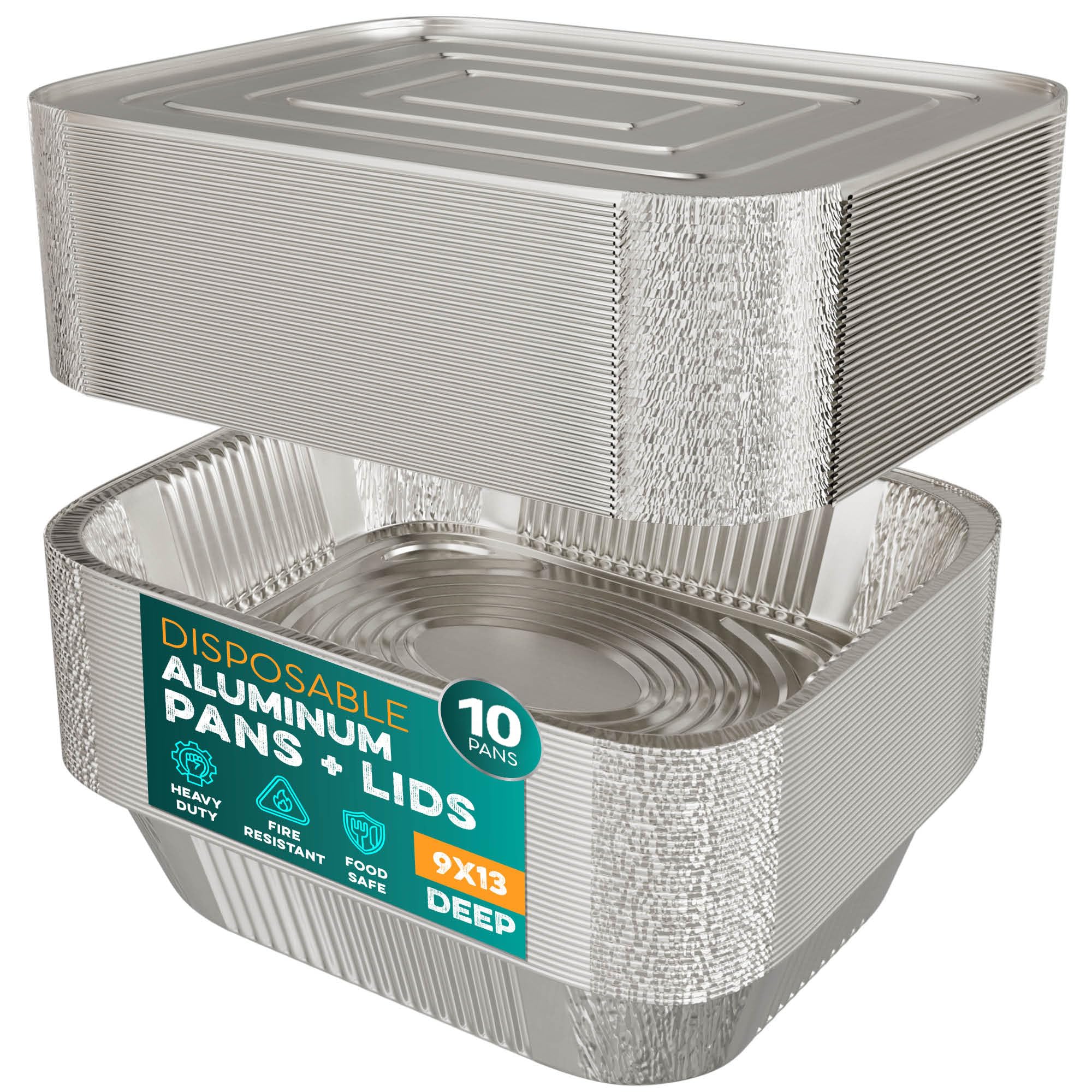 10-Pack 9x13 Inch Aluminum Foil Pans with Lids - Disposable Baking & Roasting Trays for Cakes, Catering, Steam Tables - Perfect for Parties, BBQs, Meal Prep & Food Storage