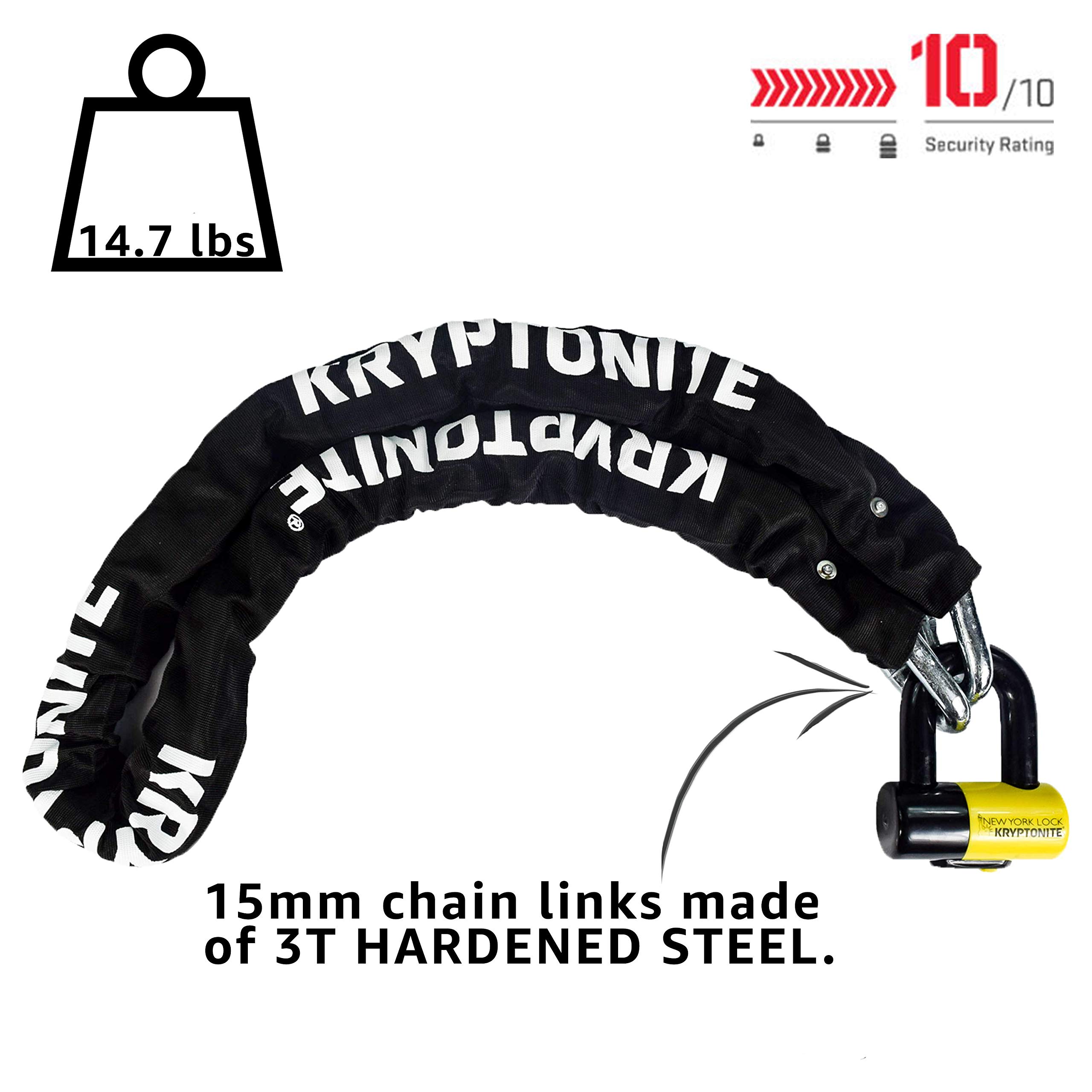Kryptonite New York Legend 1515 Heavy Duty Bike Chain Lock - 5 Feet 14.5mm Steel Anti-Theft Bicycle Lock with Keys - 10/10 Security for E-Bike, Motorcycle & E-Scooter - Perfect for Urban Commuting & Outdoor Adventures
