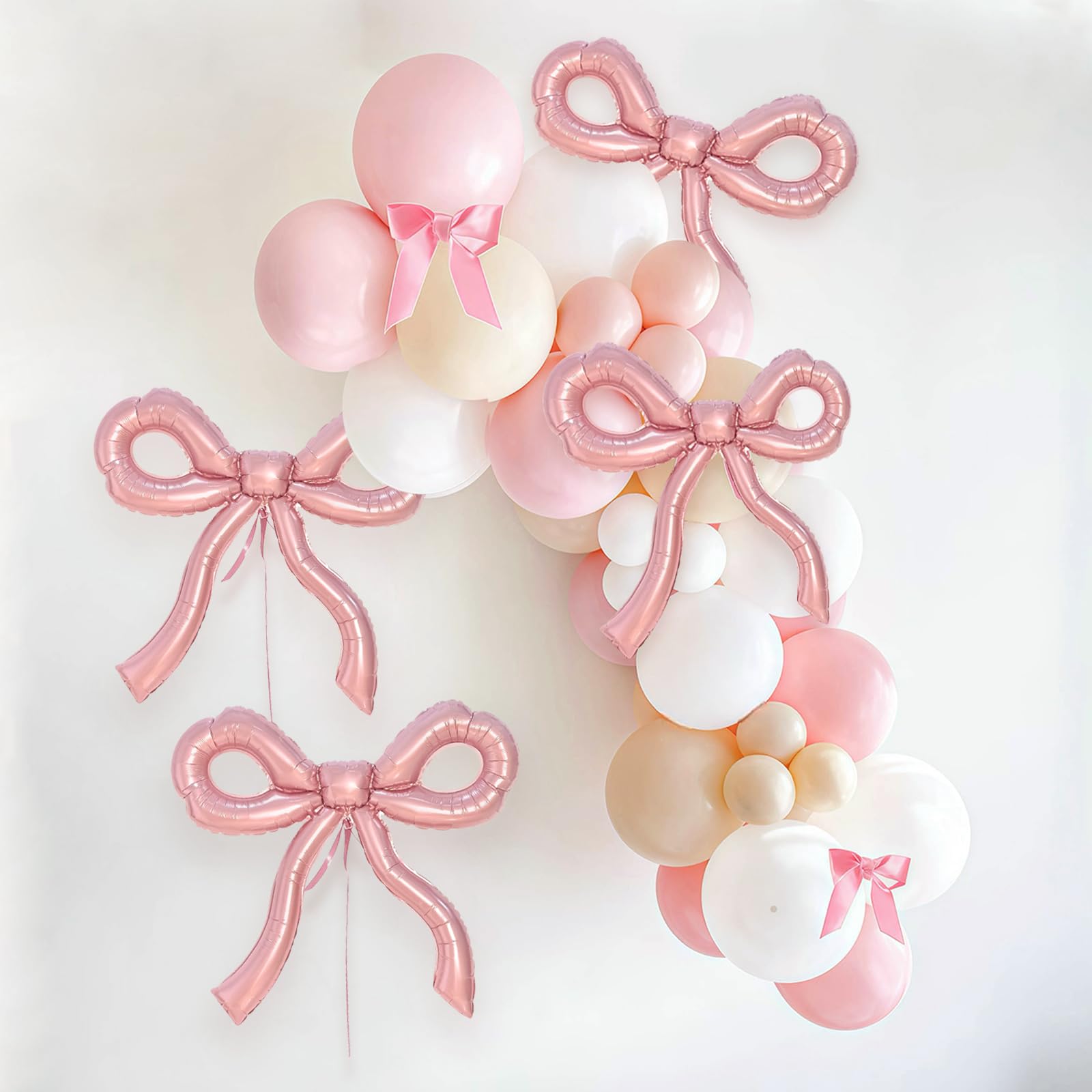 Pink Bow Balloons Set of 4 - Elegant Birthday Decorations, Baby Shower & Bridal Shower Party Supplies - Perfect for Themed Parties, Gender Reveals and Wedding Decorations
