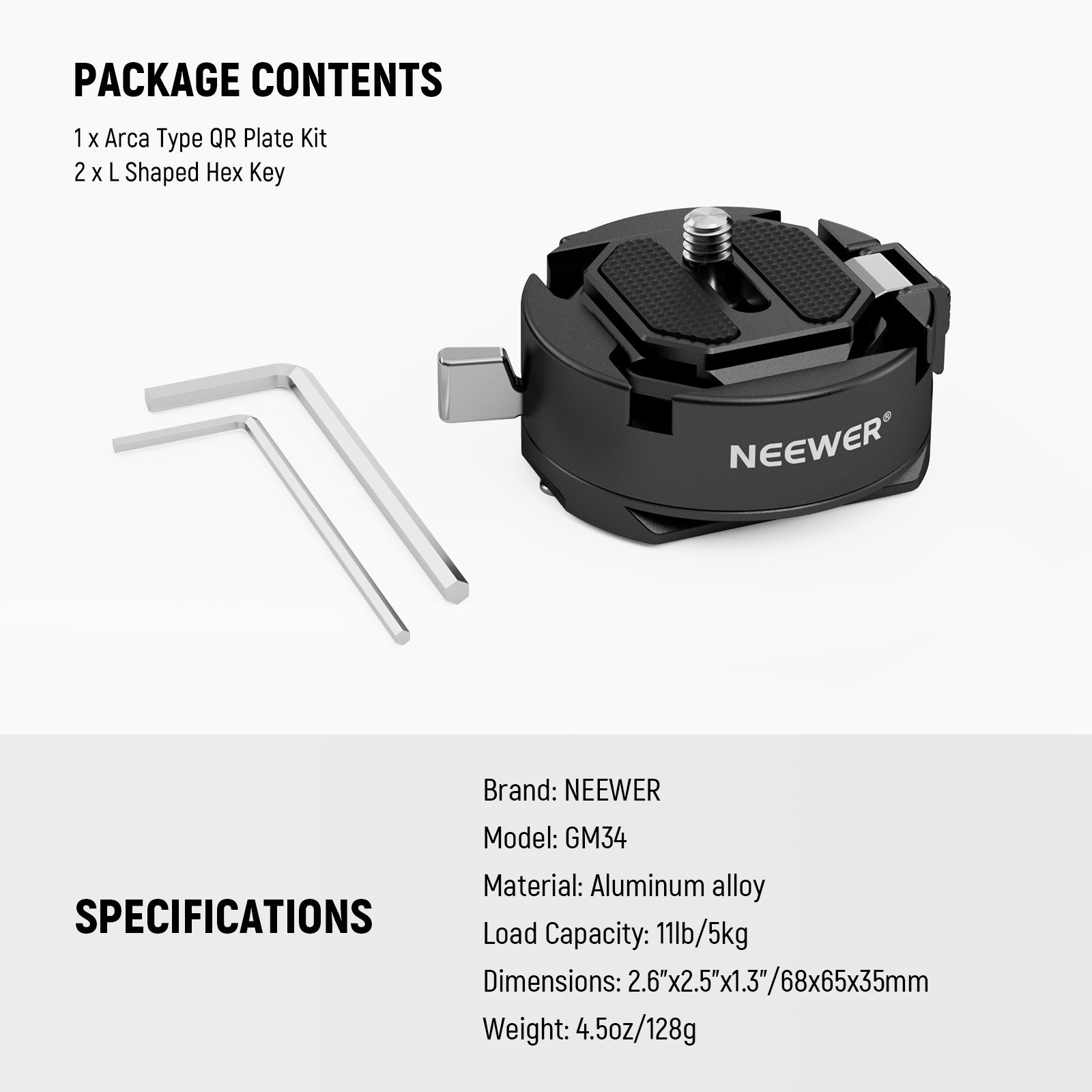 NEEWER GM34 Quick Release Plate Kit for DSLR & Mirrorless Cameras - Compatible with Arca Swiss Tripod Heads - Perfect for Photography, Videography & Travel