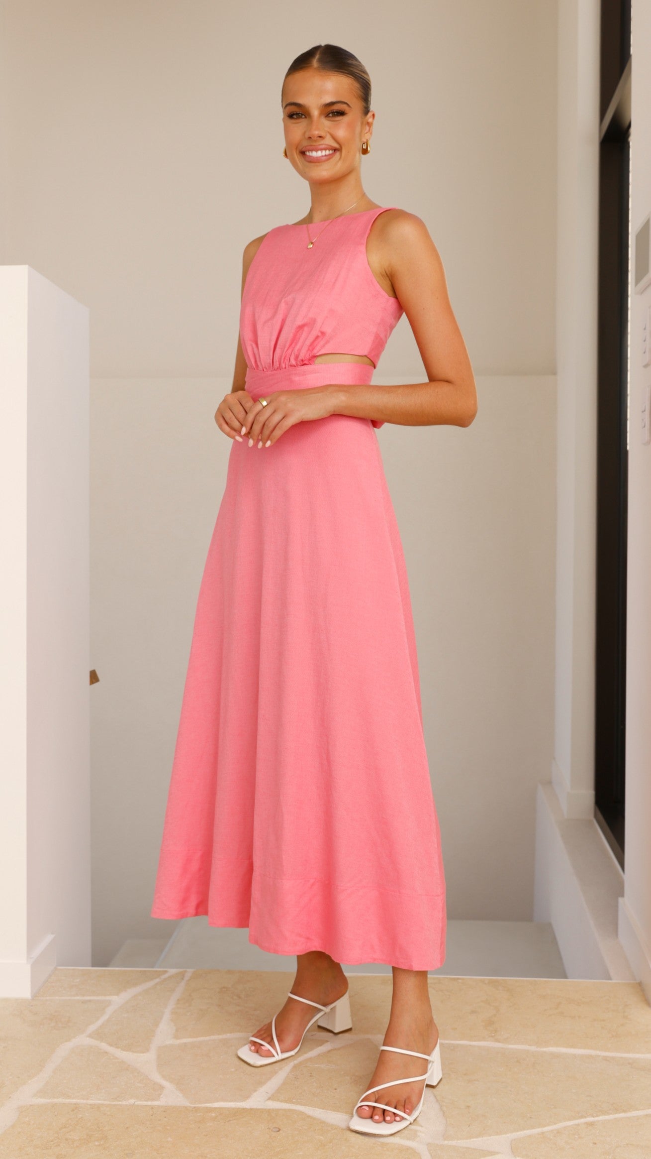 Kimberley Maxi Dress for Women - Flowy Pink Long Summer Dress with Side Slits | Perfect for Beach, Vacation, and Casual Outings