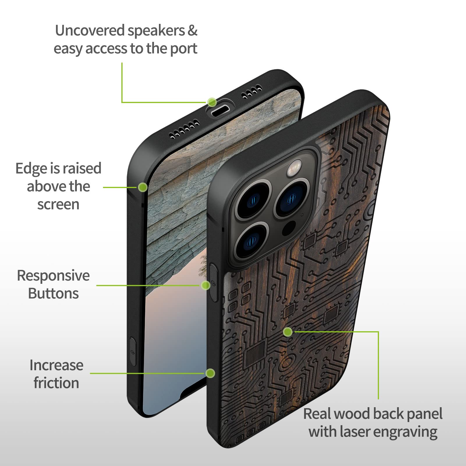 Carveit Magnetic Wood Case for iPhone 13 Pro Max - Natural Wood & Black Soft TPU Shockproof Protective Cover - Premium Wooden Phone Case Compatible with MagSafe (Motherboard Blackwood) - Perfect for Business Professionals & Nature Lovers