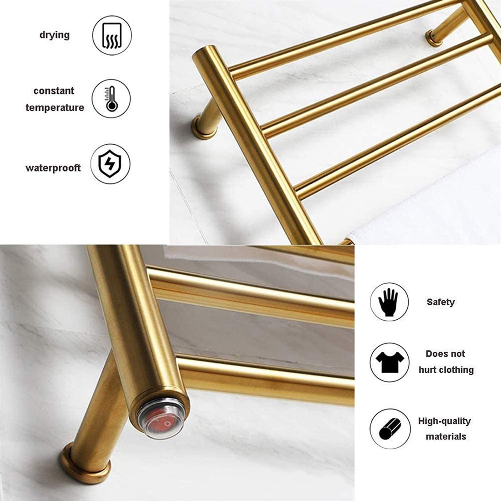 Premium 304 Stainless Steel Electric Towel Warmer - Wall Mounted Heated Towel Rack with 10 Bars, 88W Hardwired Bathroom Radiator (Gold) - Perfect for Spa, Luxury Hotels & Modern Home Bathrooms