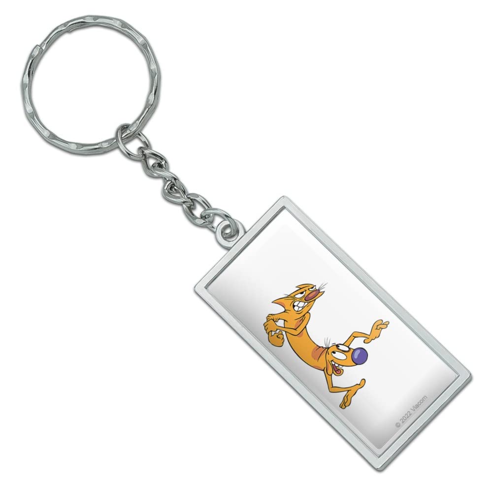 Rectangle CatDog Ready to Fight Keychain - Chrome Plated Metal Pet Keyring for Dogs & Cats - Perfect for Pet Lovers, Keychains Collection, and Everyday Use