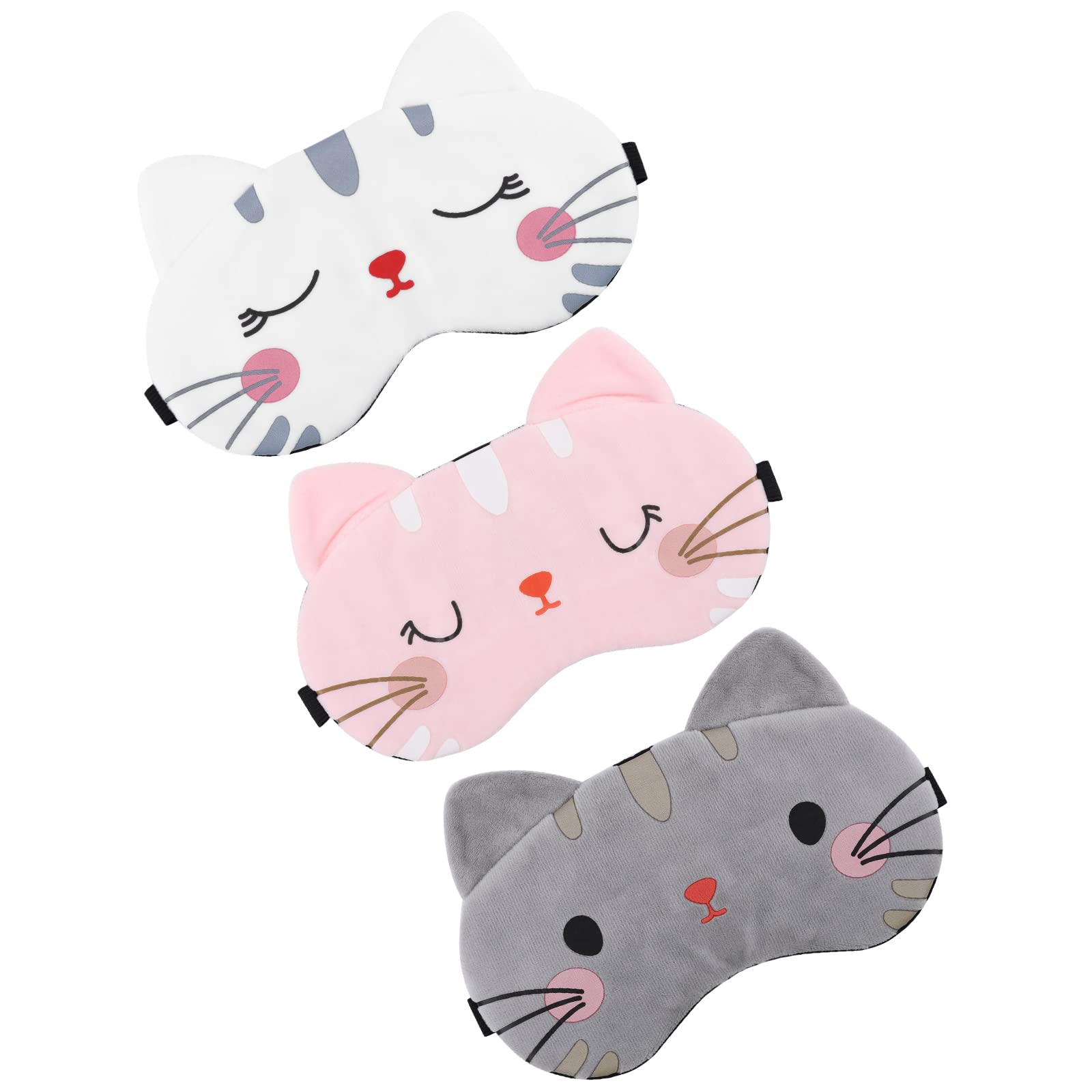 Lusofie 3-Pack Adjustable Soft Sleep Mask for Kids & Adults - Cartoon Cat Design Eye Cover for Travel, Nap & Nighttime Sleeping - Blackout Blindfold for Better Rest at Home or on Plane