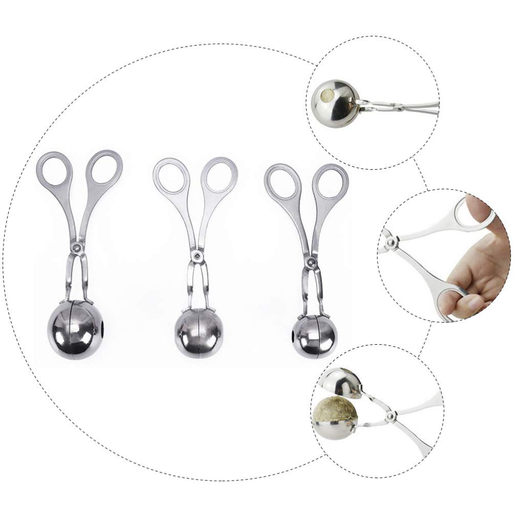3pcs Meatball Maker Tool Set - Stainless Steel Meat Ball Scoop, Fish Ball Maker & Handheld Meatball Clip - Perfect for Homemade Meatballs, Fish Balls & Dumplings - Essential Kitchen Gadget for Cooking, Meal Prep & Party Food Making
