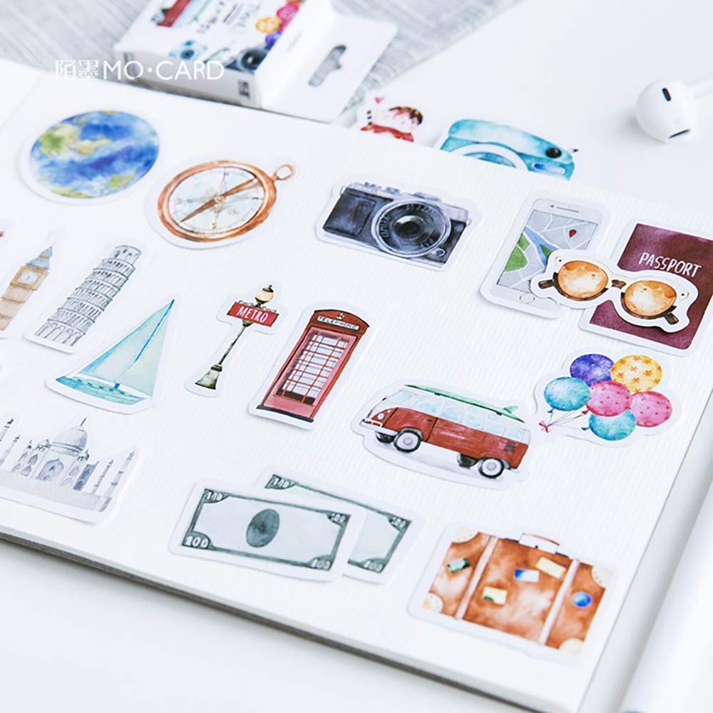 45pcs Mini Scrapbook Stickers Set - DIY Travel Decorative Stickers for Journals, Planners, Laptops, Notebooks & Suitcases (44mm) | Perfect for Bullet Journaling, Scrapbooking & Travel Memory Keeping