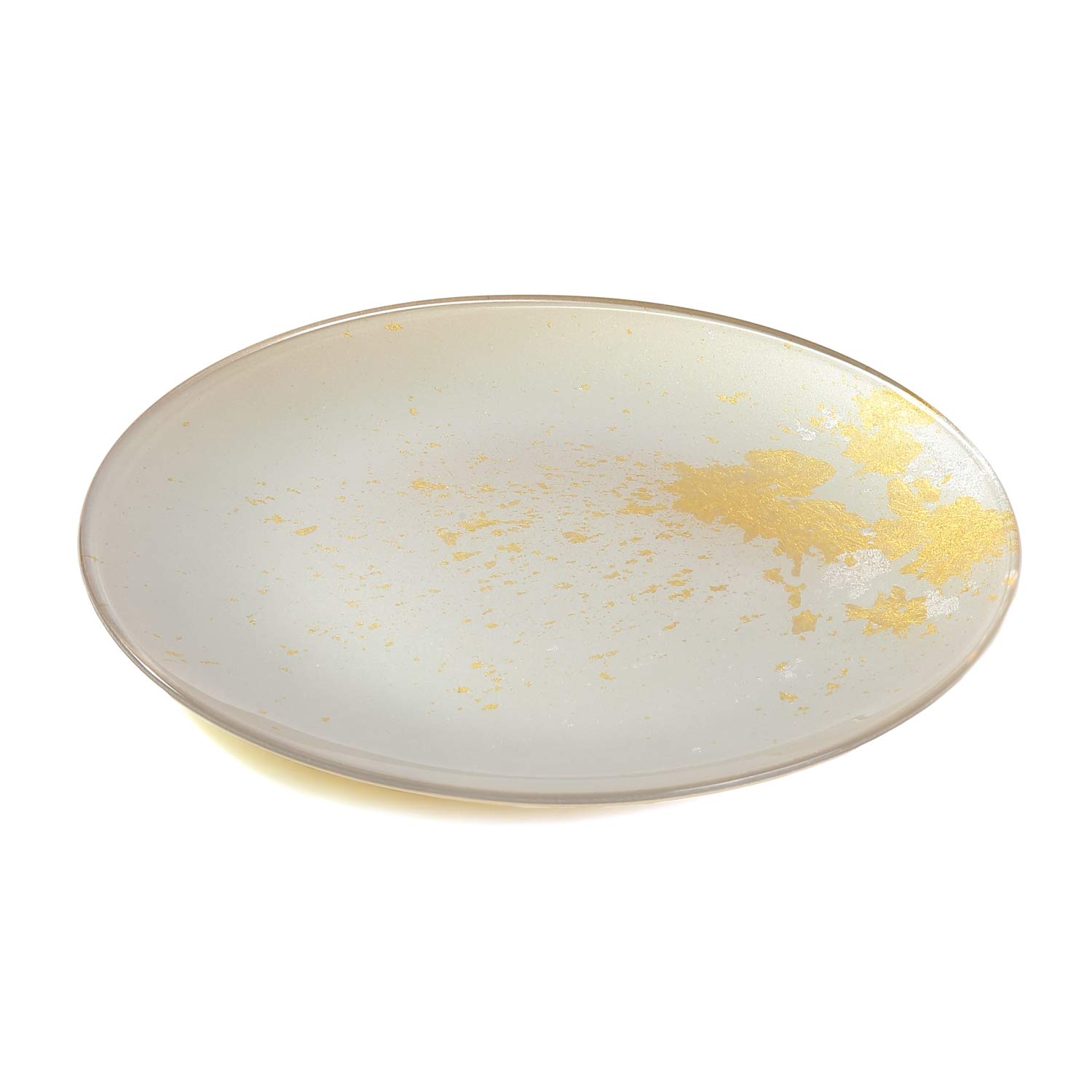 Japanese Urushi Glass Flat Dinner Plate 11-inch - Majestic White with Gold Leaf - Dishwasher Safe - Elegant Dining for Restaurants, Weddings & Special Occasions