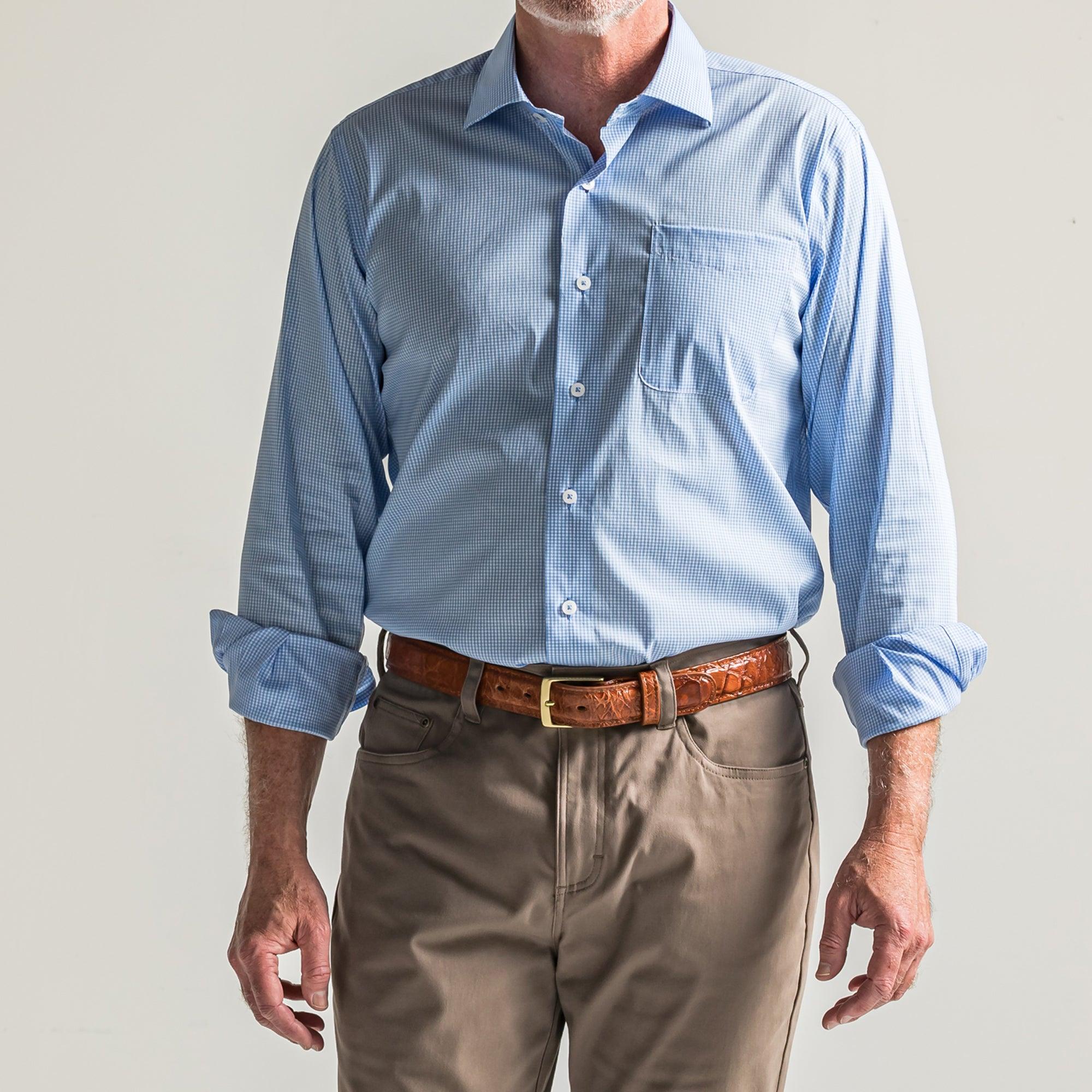 Stylish Gingham Tailored Fit Spread Quad Button Down Shirt in Sky Blue - Perfect for Casual Outings, Office Wear & Summer Fashion