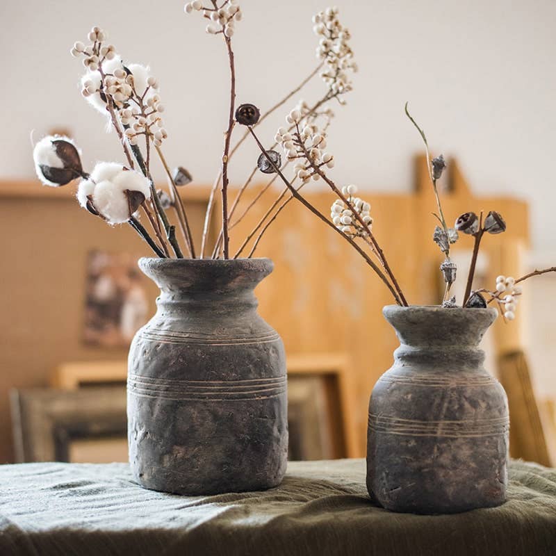 Restoration Style Concrete Vase - Handmade Modern Home Decor for Living Room, Office & Outdoor Garden Decorations