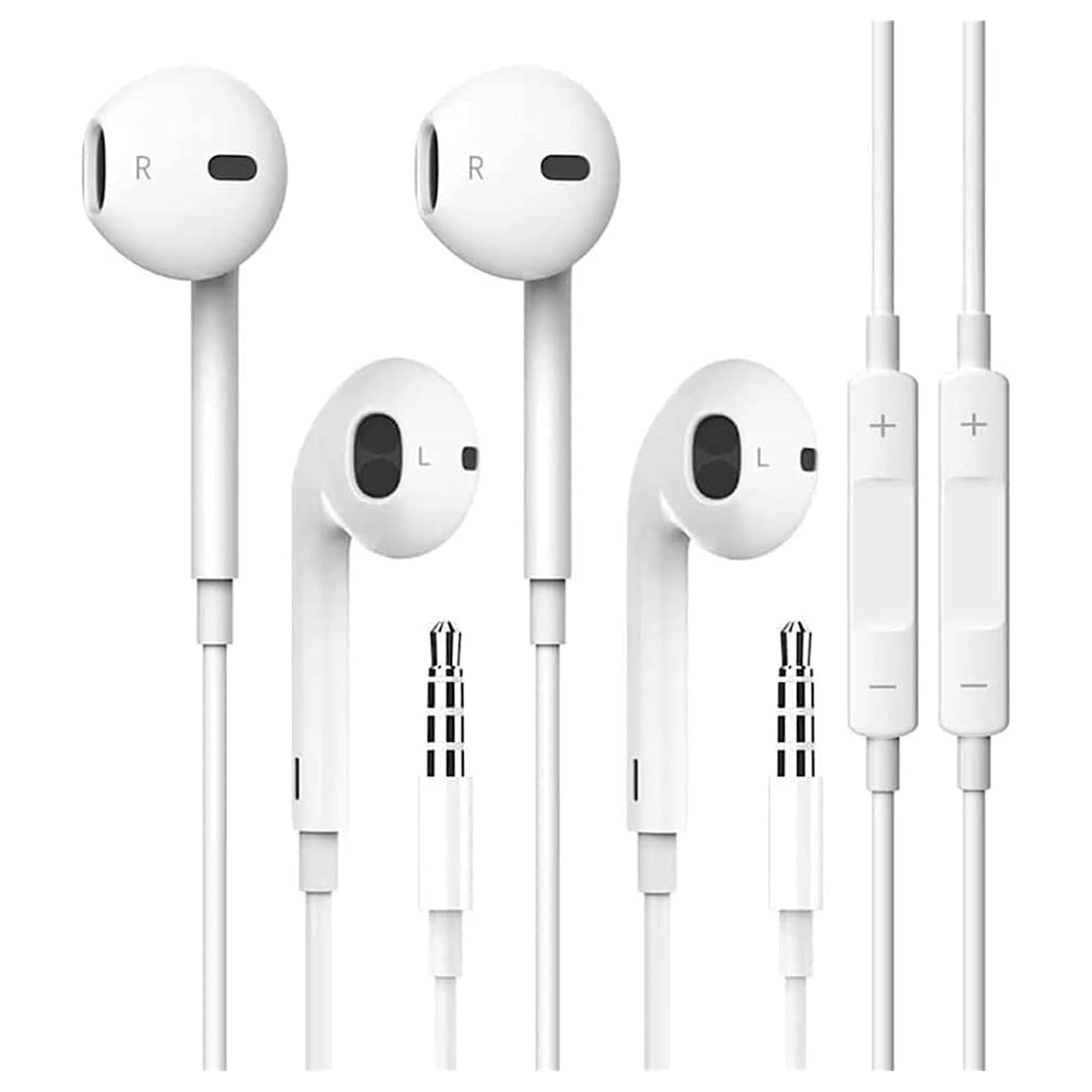 2 Pack 3.5mm Wired Earbuds with Microphone & Volume Control - Noise Isolating In-Ear Headphones for iPhone, iPad, Samsung, Huawei, Android Smartphones, Tablets & Laptops - Perfect for Workouts, Commuting & Online Classes
