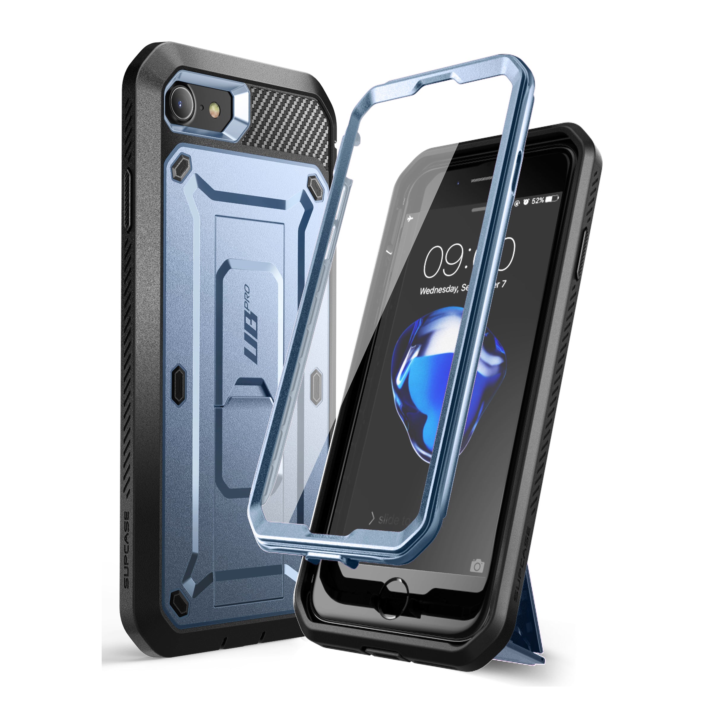 iPhone SE Unicorn Beetle Pro Rugged Full Body Protective Case with Built-in Kickstand - Shockproof & Drop Proof Cover for iPhone SE (2020/2022) - Perfect for Outdoor Activities, Travel & Daily Use (Blue)