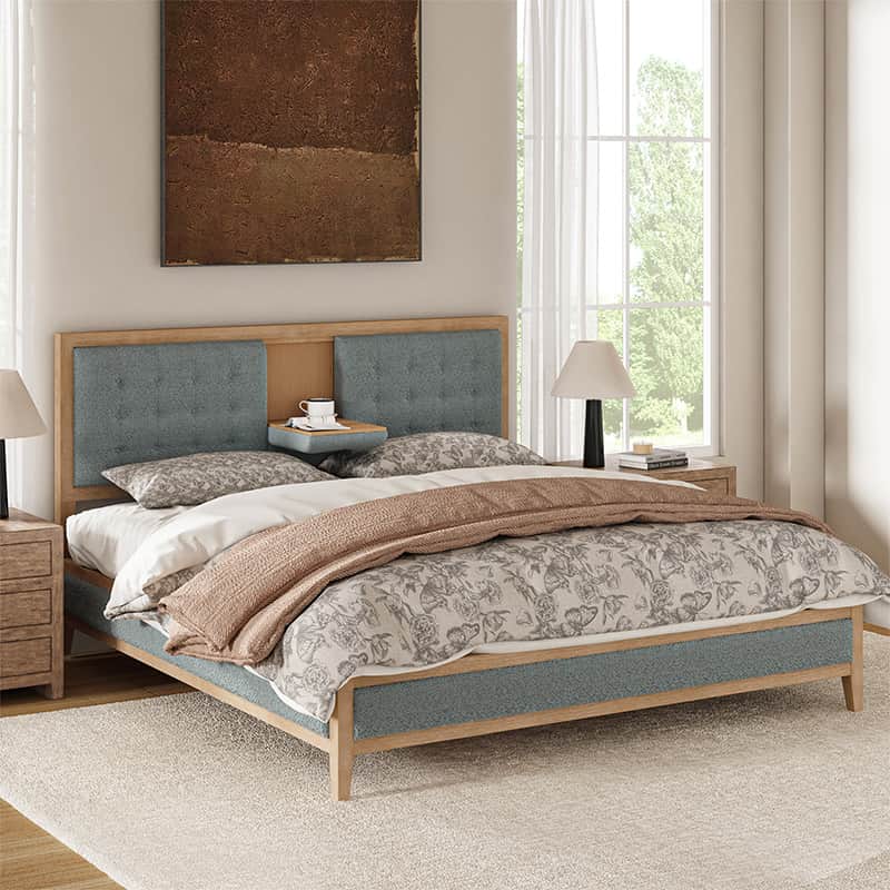 Sabina Upholstered Platform Bed with Adjustable Headboard - Solid Wood Frame Queen Size Bed - Perfect for Modern Bedroom, Guest Room & Master Suite
