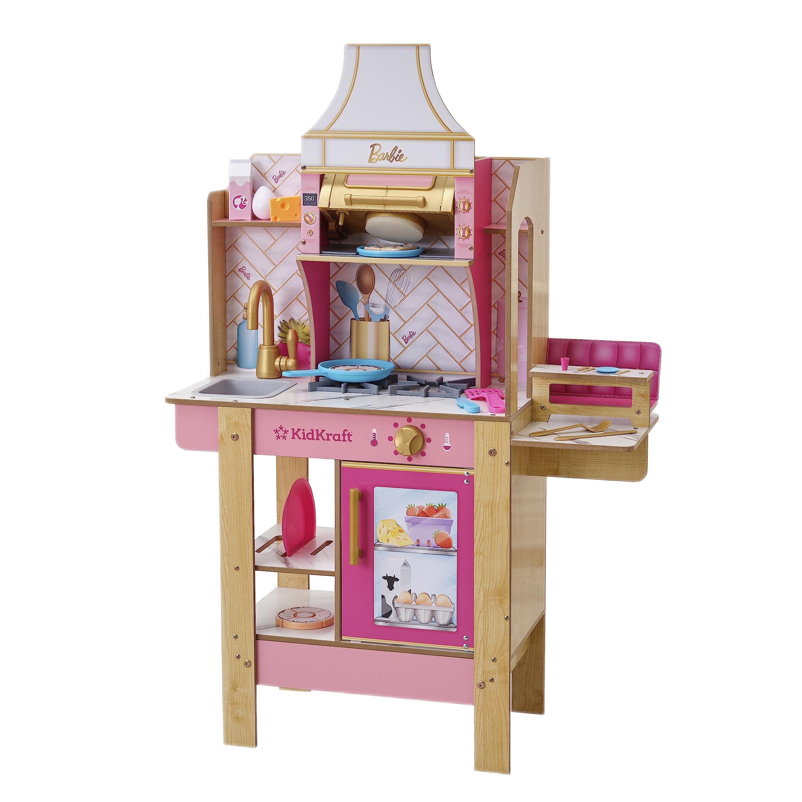 KidKraft Barbie™ Wooden Play Kitchen Set with Lights, Sounds & 30 Accessories - Interactive Pretend Play Toy for Girls Ages 3+ | Perfect for Birthday Gifts & Indoor Role-Playing Games