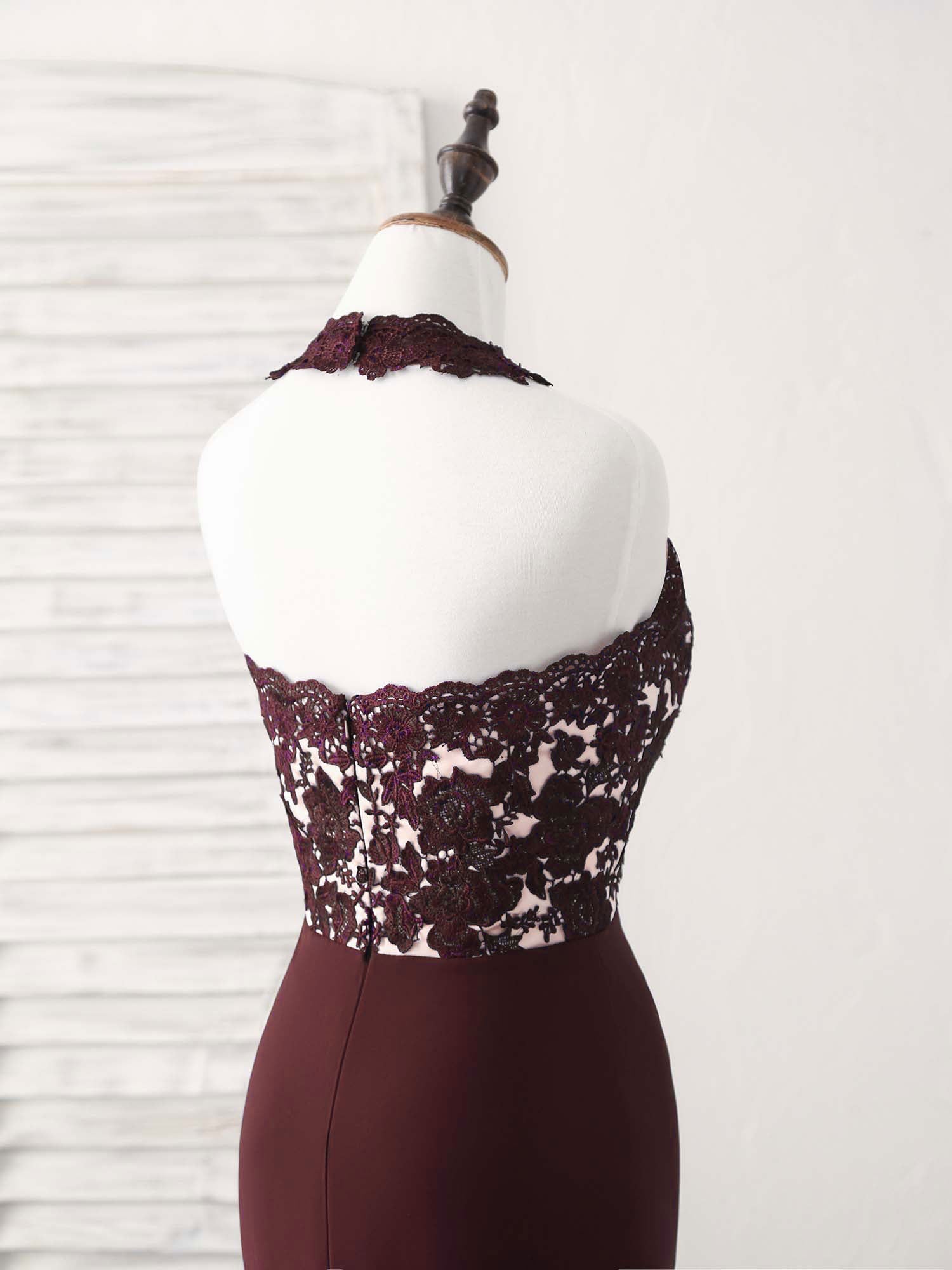 Elegant Burgundy Lace Mermaid Long Prom Dress for Women - Formal Evening Gown for Bridesmaids, Homecoming, and Special Occasions