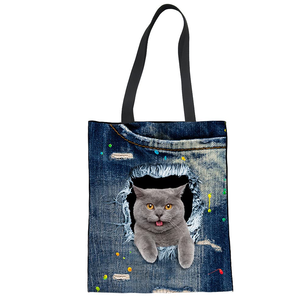 Stylish Women's Canvas Tote Bag with Cute Cat Print - Fashionable Graphic Shoulder Bag & Crossbody Handbag for Casual Outings, Shopping, Travel, and Everyday Use