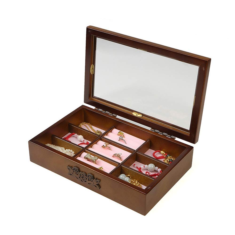 Vintage Wooden Jewelry Box - Elegant Retro Storage Case for Earrings, Necklaces, Rings, Watches & Bracelets | Perfect Gift for Women, Mothers & Girls | Jewelry Organizer for Dresser, Travel & Home Decor