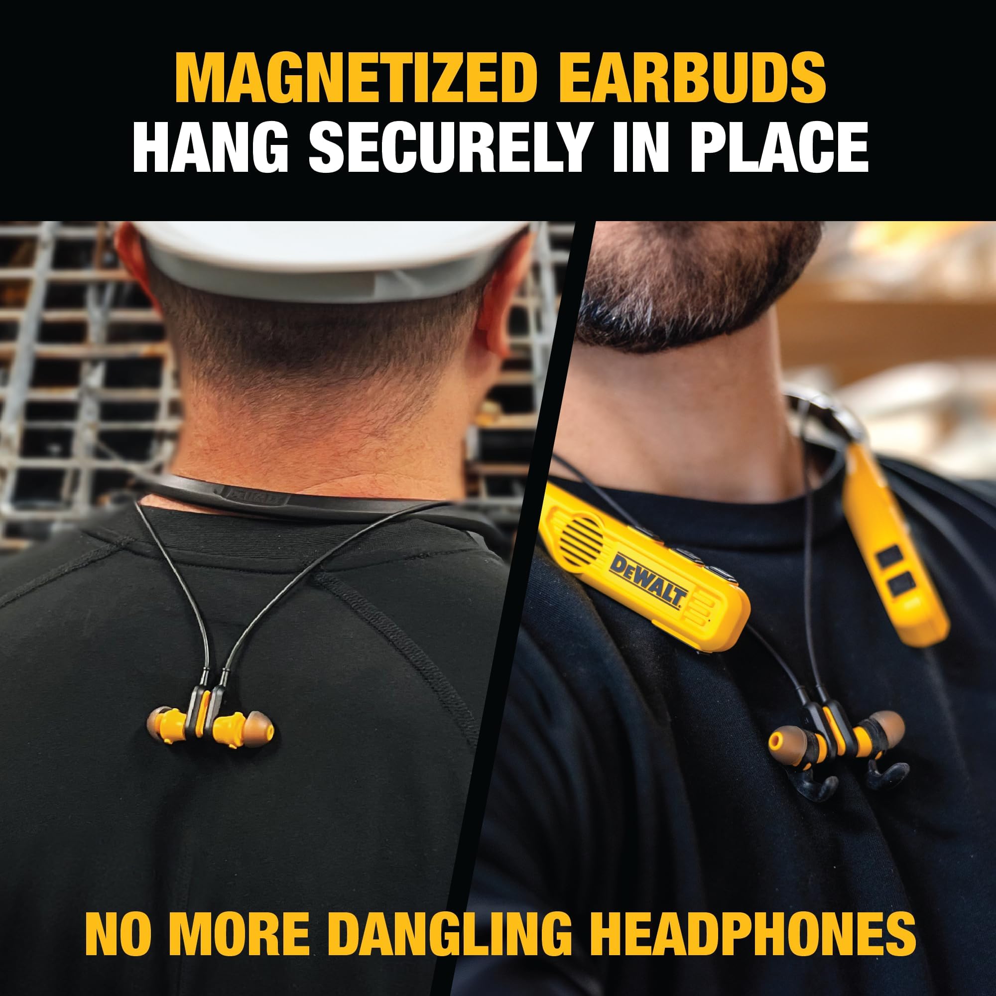 DEWALT 2-in-1 Neckband Bluetooth Headphones with Built-in Speakers - Jobsite Wearable Speaker & Neck Headphones - 60+ Hours Wireless Bluetooth Headset for Hands-Free Music & Calls - Includes Carry Pouch - Perfect for Construction Workers, Gym Enthusiasts & Outdoor Activities