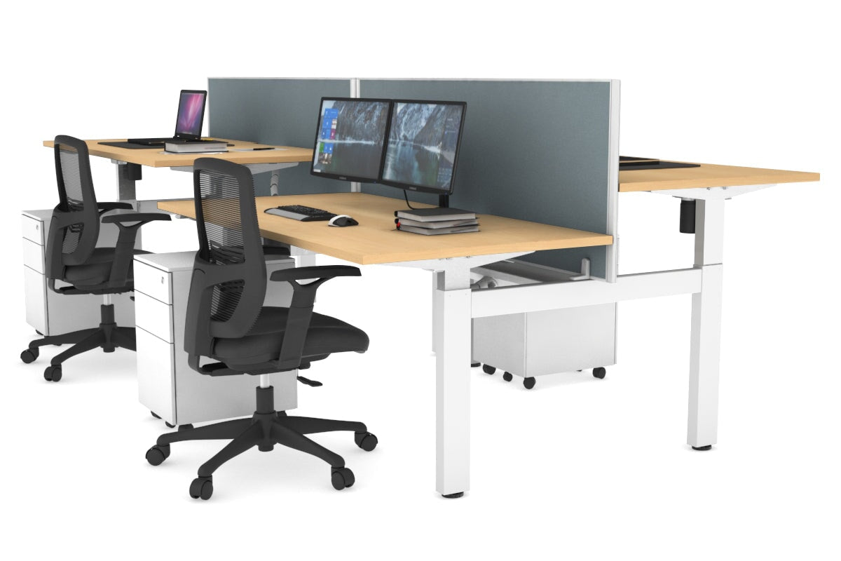 Adjustable 4-Person H Bench Workstation - White Frame [1600L x 800W] - Perfect for Office, Classroom, or Collaborative Workspace
