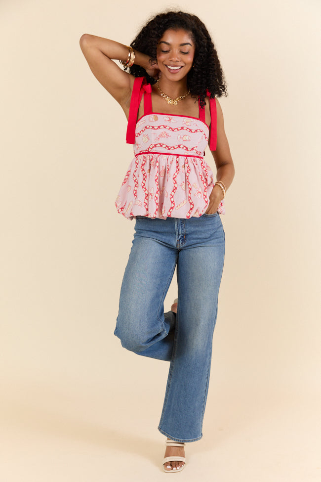 French Picnic Red Tie Sleeve Tank Top - Women's Summer Fashion Blouse for Casual Outings, Dates & Picnics