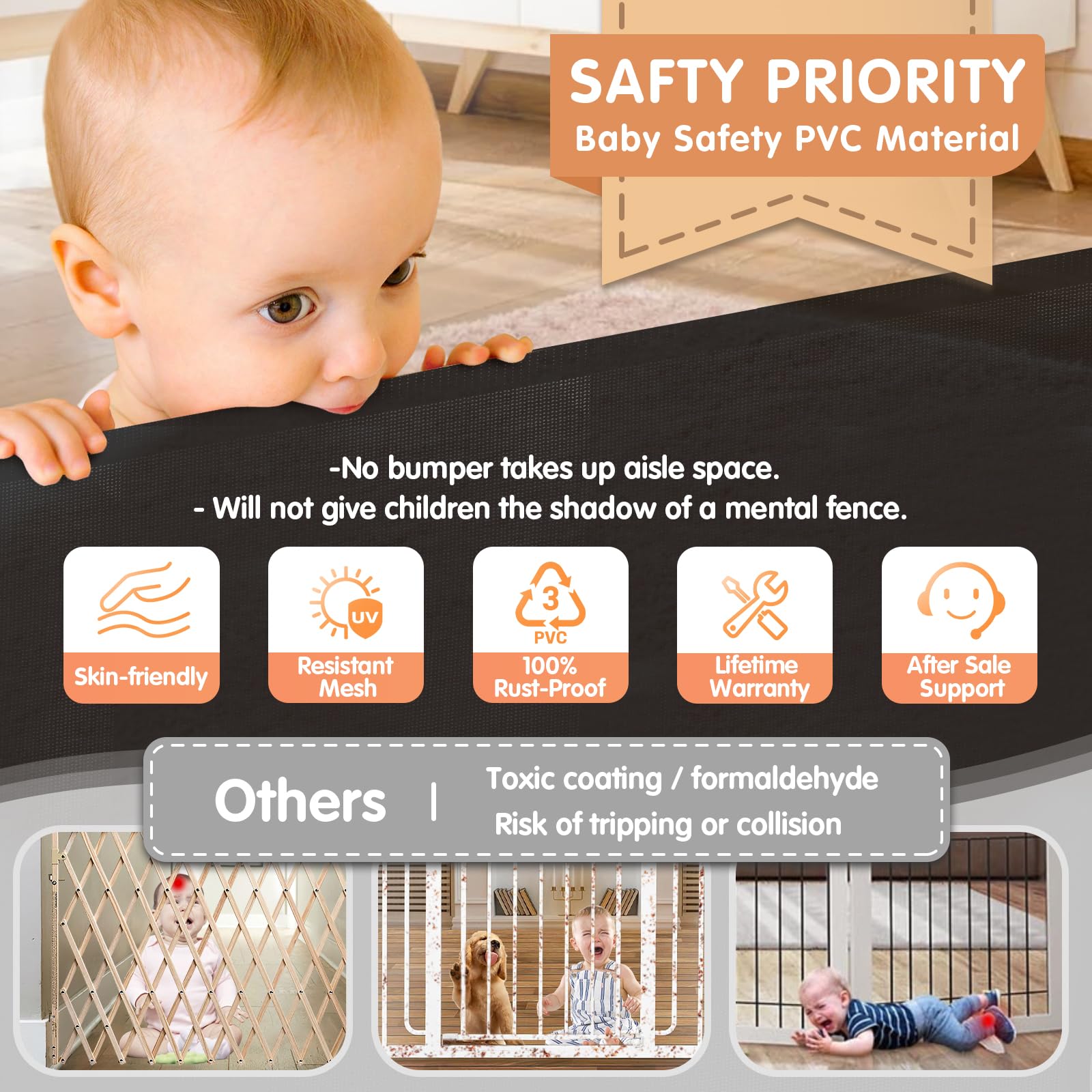 AMAZKRUS Retractable Baby & Pet Gate - Extra Wide 150'', Tall 35'' - Safety Gate for Doorways, Stairs, Hallways - Indoor/Outdoor Use for Babies, Dogs & Pets - Perfect for Home Safety & Childproofing