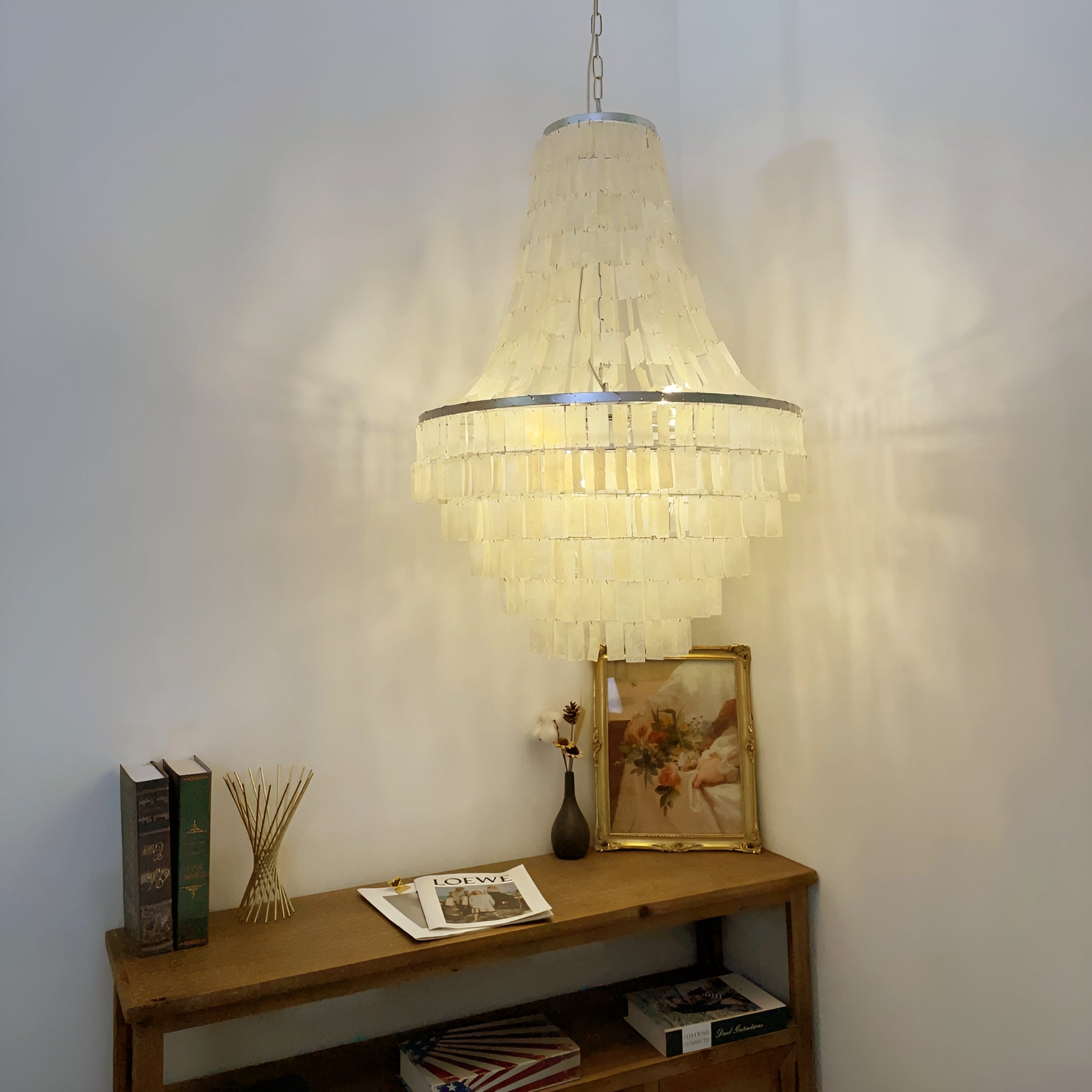 Boho Shell Tiered Chandelier - Elegant Beach Style Lighting Fixture for Living Room, Bedroom, or Dining Room Décor