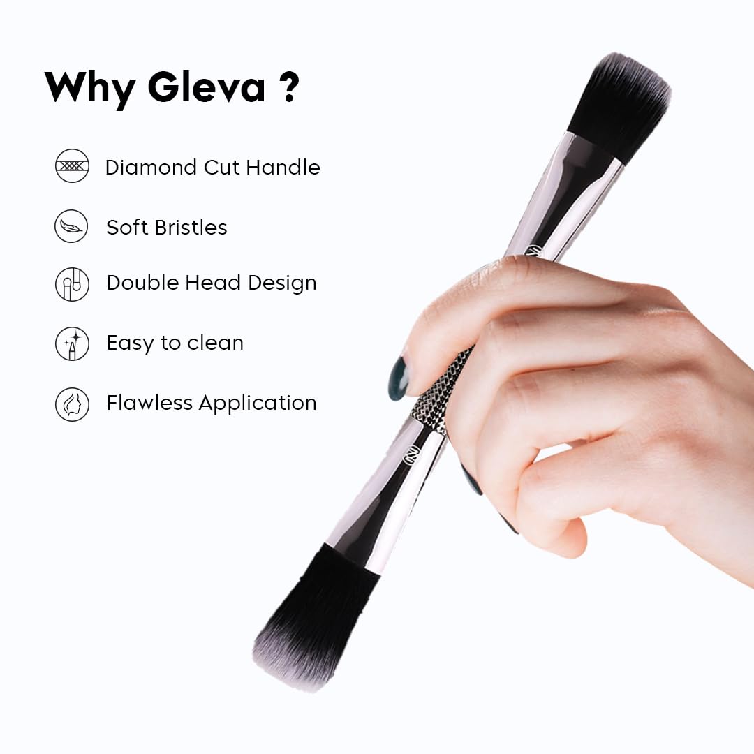 Gleva Dual-Ended Foundation Makeup Brush - Professional Powder & Blush Brush with Rounded Tapered Tip for Seamless Liquid, Cream & Powder Blending - Perfect for Everyday Makeup & Special Occasions
