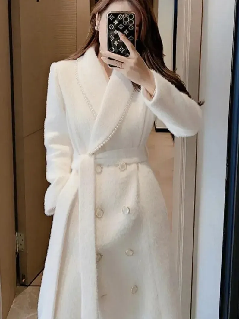 Stylish Women's Wool Wrap Coat - Warm Winter Fashion Outerwear for Office, Dating & Holiday Parties